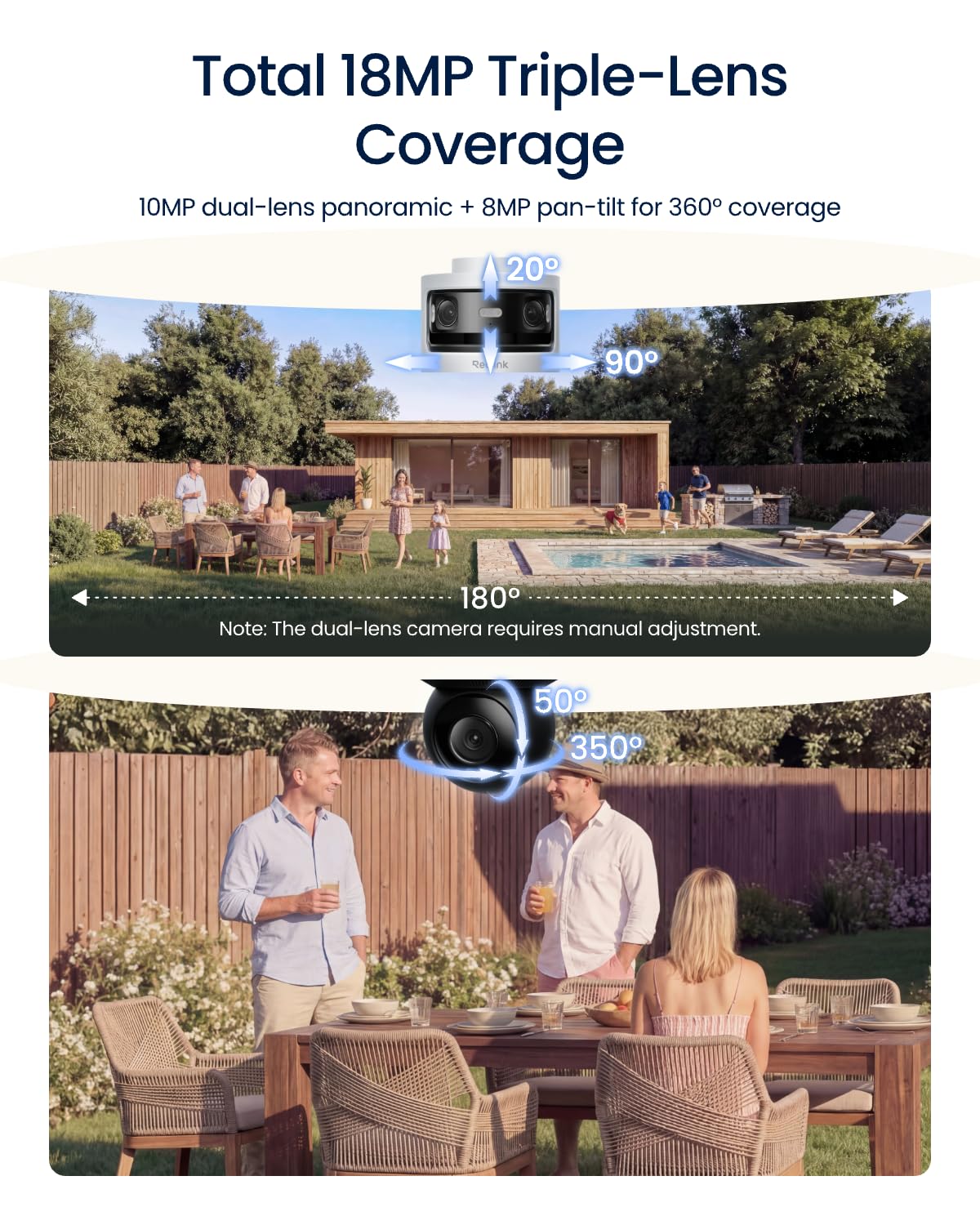 REOLINK OMVI 3i WiFi, Triple-Lens Outdoor Security Camera, 10MP 180° Panoramic + 8MP 4K Pan-Tilt, SyncTrack & Auto Tracking, Dual-Band WiFi 6, Smart Detection, Local AI Video Search, No Monthly Fees
