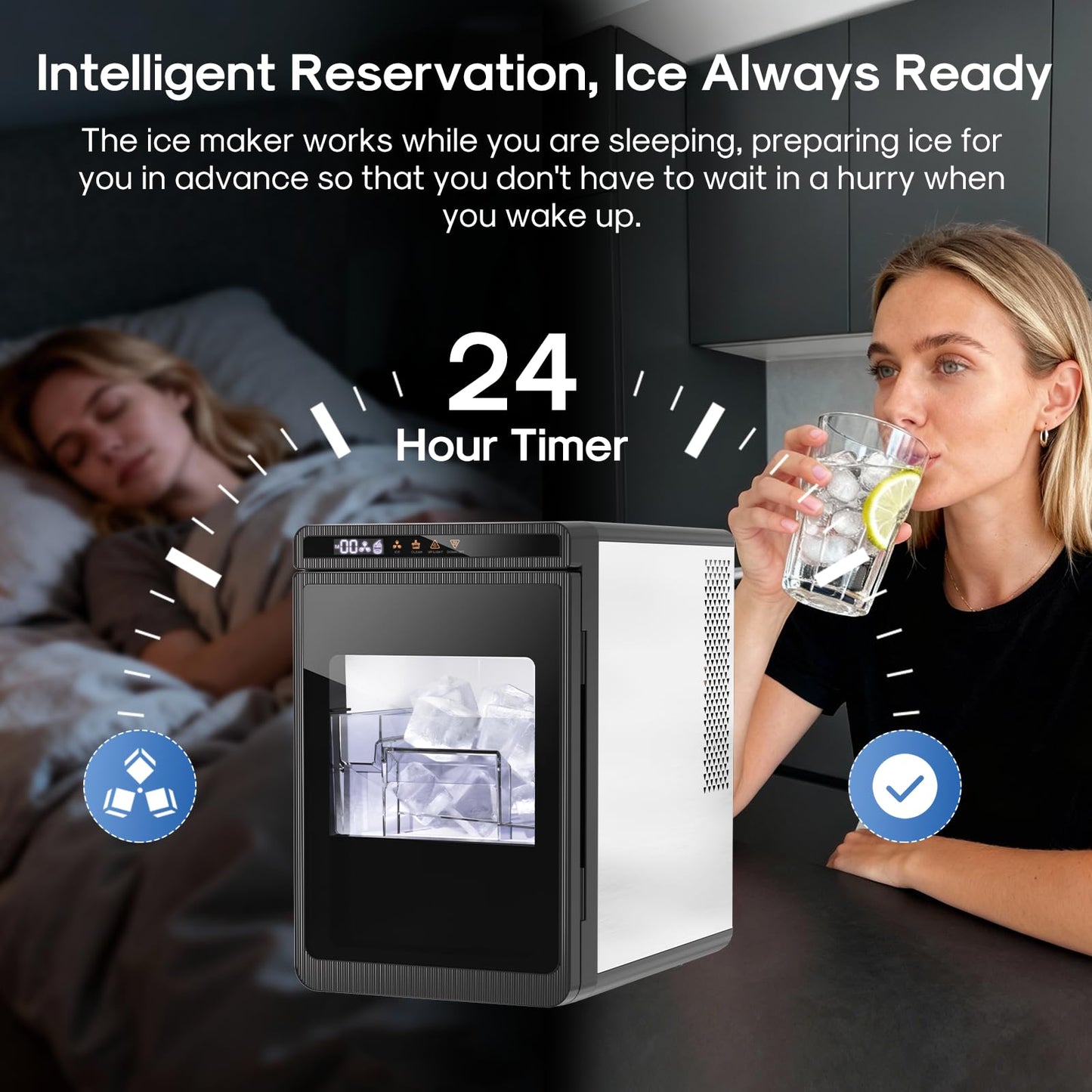 ICEPURE Clear Ice Cube Maker Portable Countertop, 3Pcs/20 Mins, 1.6" Crystal Ice Cube, 22lbs/24H, ETL Certification, Self-Cleaning, 24 Timer, Compact Ice Cube Machine for Whiskey, Cocktails, Bourbon