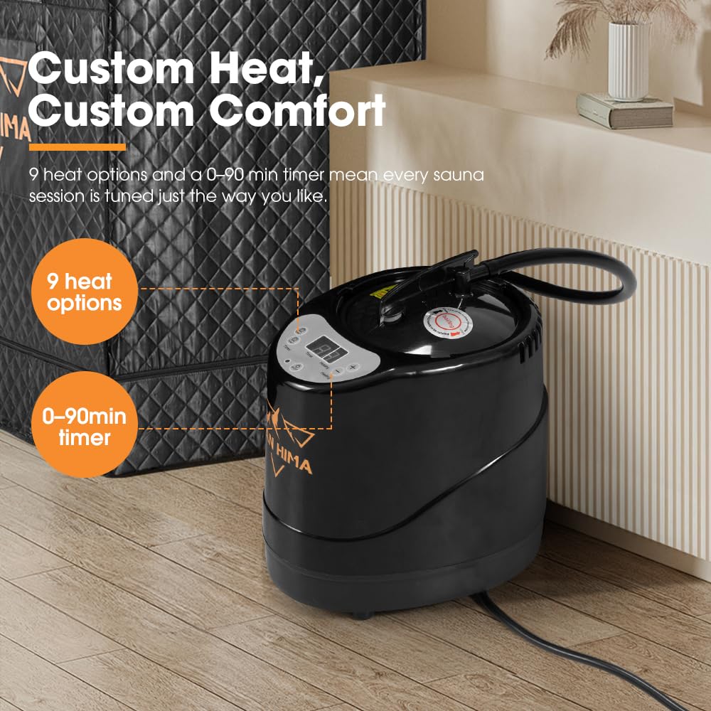 SAN HIMA 2 Person Portable Sauna for Home, Steam Sauna Box with Red Light Therapy, 3L 1500W Steamer, 9 Heat Levels, 90 Minute Timer, Foldable Chair, Remote Control, Indoor Home Spa Sauna Tent