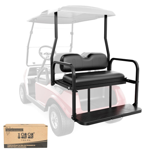 10L0L Golf Cart Rear Flip Seat for Club Car DS, Heavy-Duty Alloy Steel & PE Construction, No-Drill Installation, Non-Slip Pedals & Padded Backrest