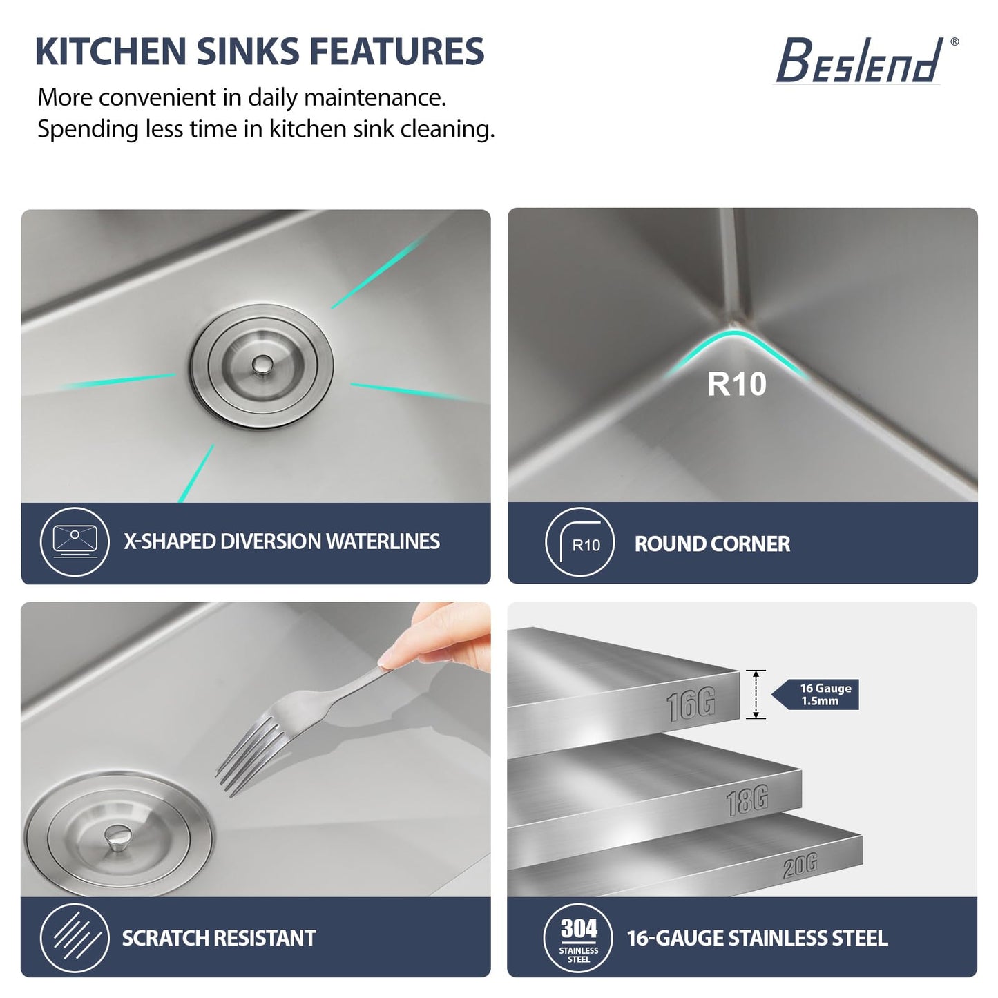 13 Inch Stainless Steel Outdoor Prep Sink - Beslend 16 Gauge Undermount Bar Sink with Folding Faucet & Cover, Waterproof for Indoor/Outdoor Kitchen, Grill Station, Poolside,13x15x9 In