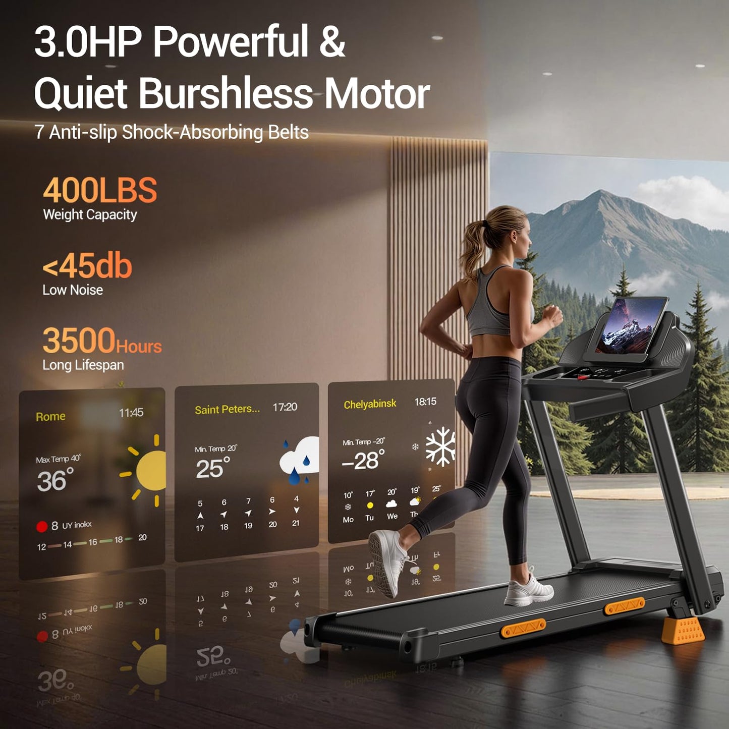 16% Treadmills for Home with Handle, 3 in 1 Portable Treadmill with Incline, Foldable Treadmill with Three Screen, 12 Preset Programs, 400LBS