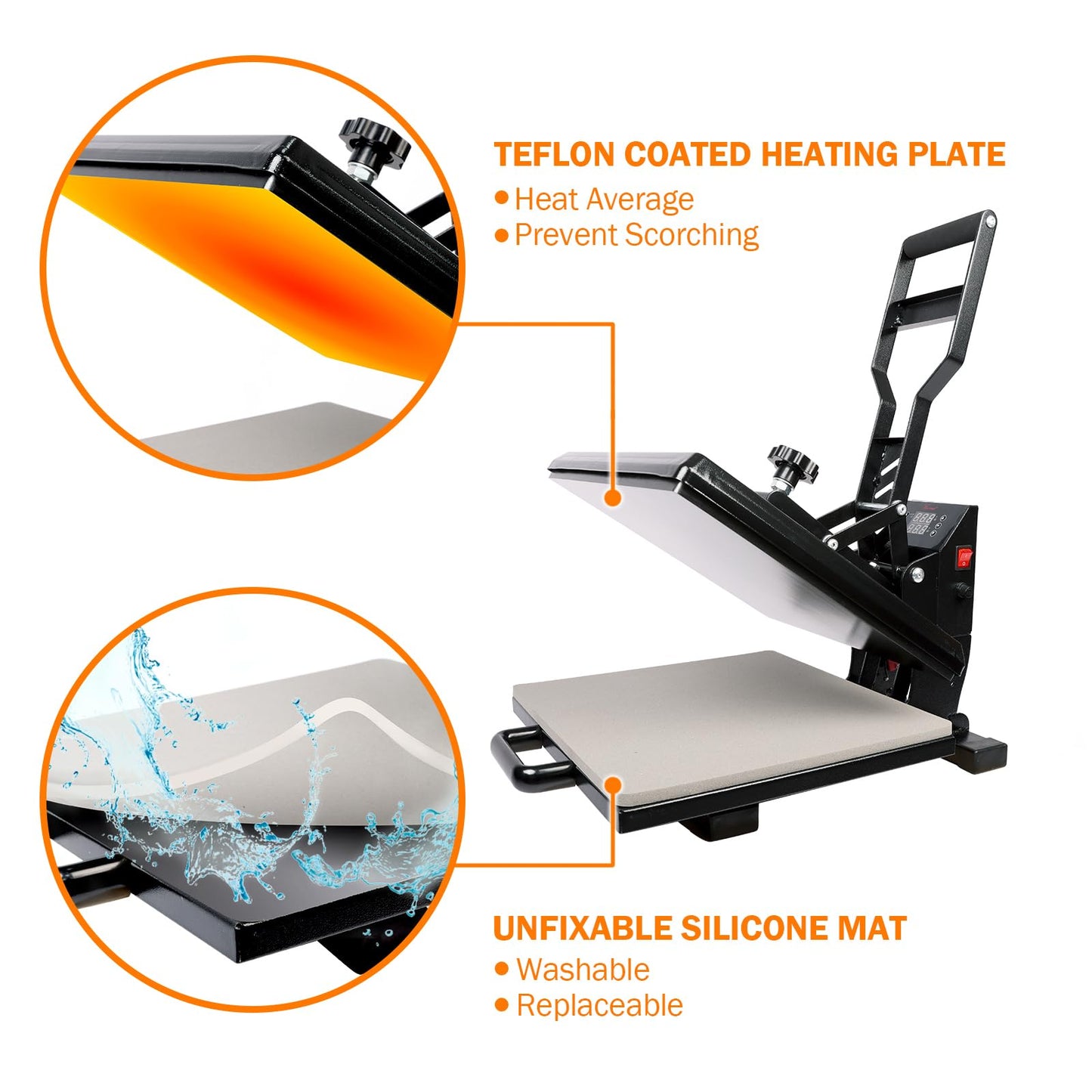 PowerPress Industrial-Quality Digital Sublimation Heat Press Machine for T Shirt, 15x15 Inch, Black