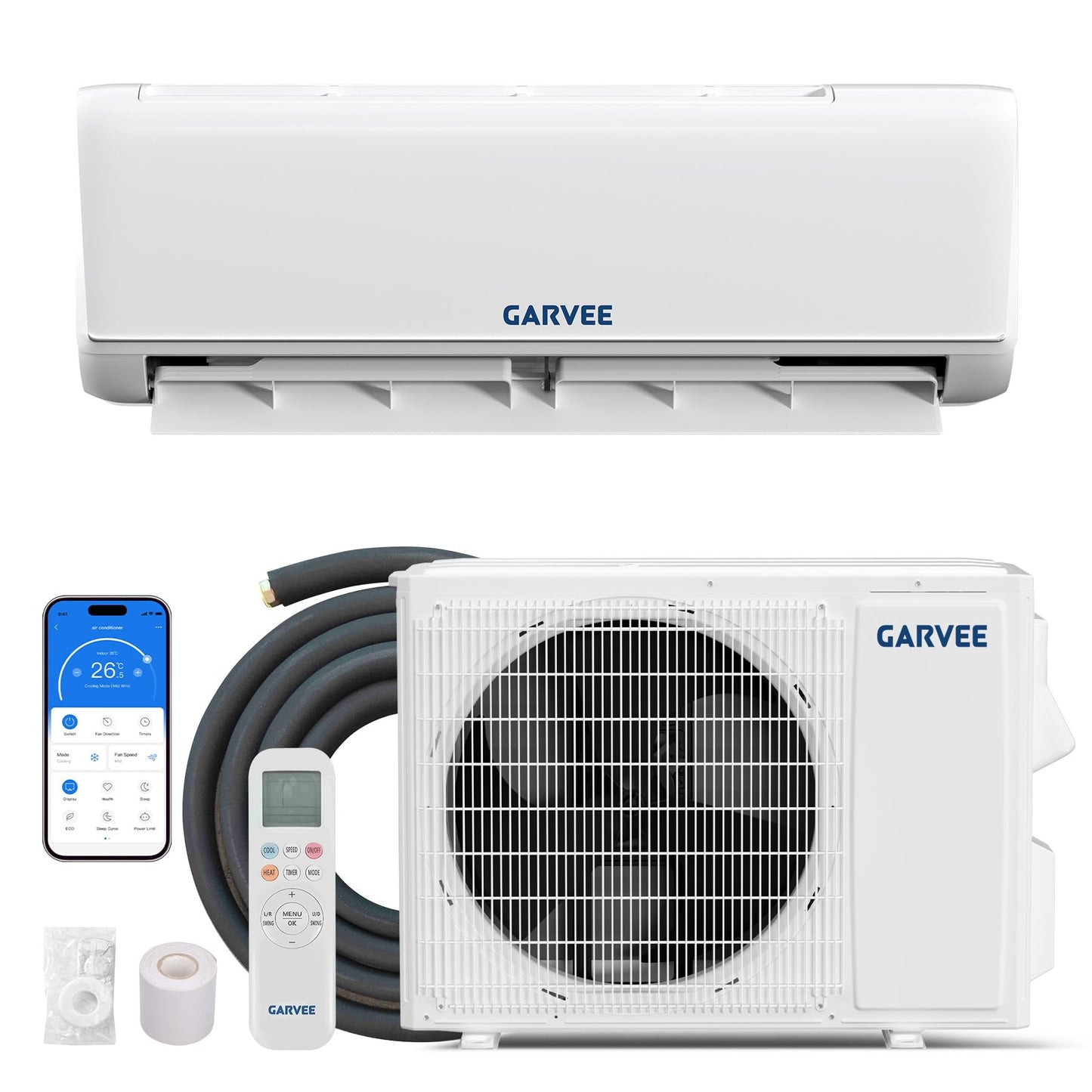 Garvee 12000 BTU Mini Split AC & Heat Pump, 208-230V 18.5 SEER2 Air Coditioner with Heating and Buit in WiFi, APP Control, Compatible with Alexa, Cools Heat Room Up to 750 Sq.ft