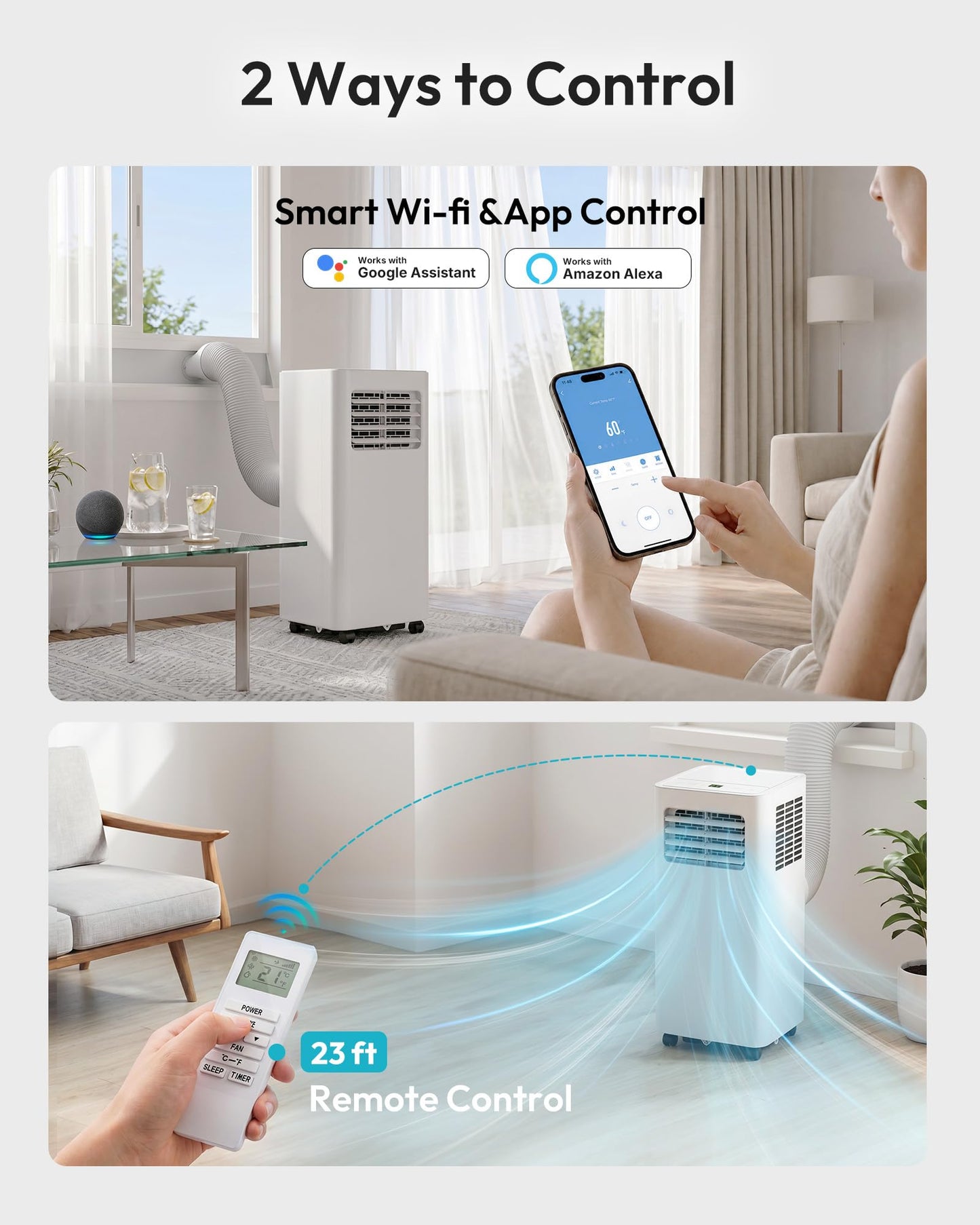 EUHOMY 14,000 BTU Portable Air Conditioners, 5-in-1 Portable AC Unit with Cool, Heat, Dehumidifier, Fan, Sleep Mode, 650 Sq.Ft. with 350 CFM Airflow, App/Remote Control, 24H Timer Quiet AC for Bedroom