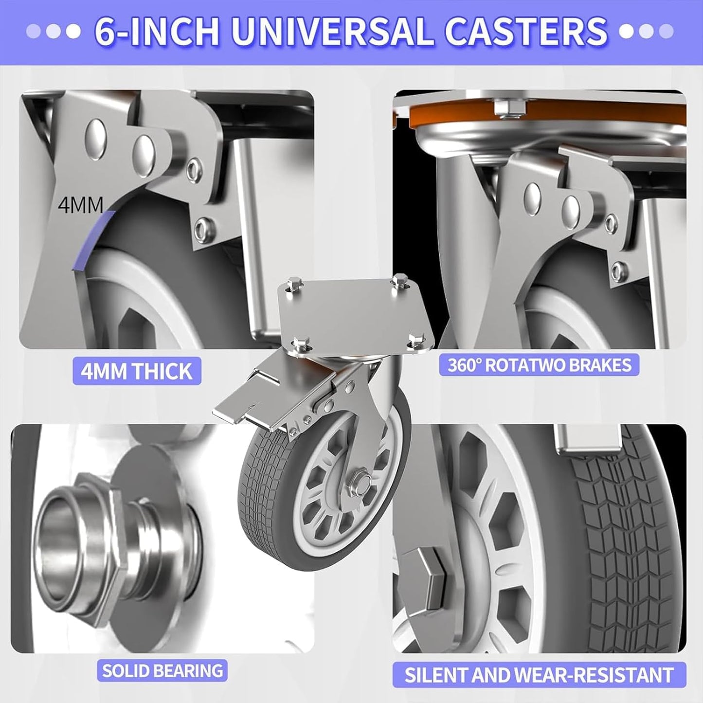 Heavy Duty Lumber Drywall Dolly, Steel Panel Truck Cart Platform Truck, 6" Swivel Brake Casters, 3 Side Handrails, Hold up to 2000lbs (39" x 24")