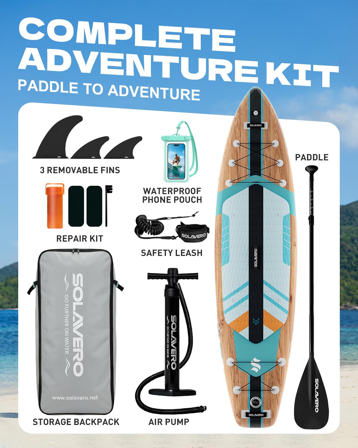 SOLAVERO 11'6" Inflatable Paddle Board with Premium SUP Board Accessories, Stand Up Paddle Board with Anti-Slip EVA Deck for Youth & Adults of All Skill Levels, Inflatable SUP for Yoga, Fishing, Surf