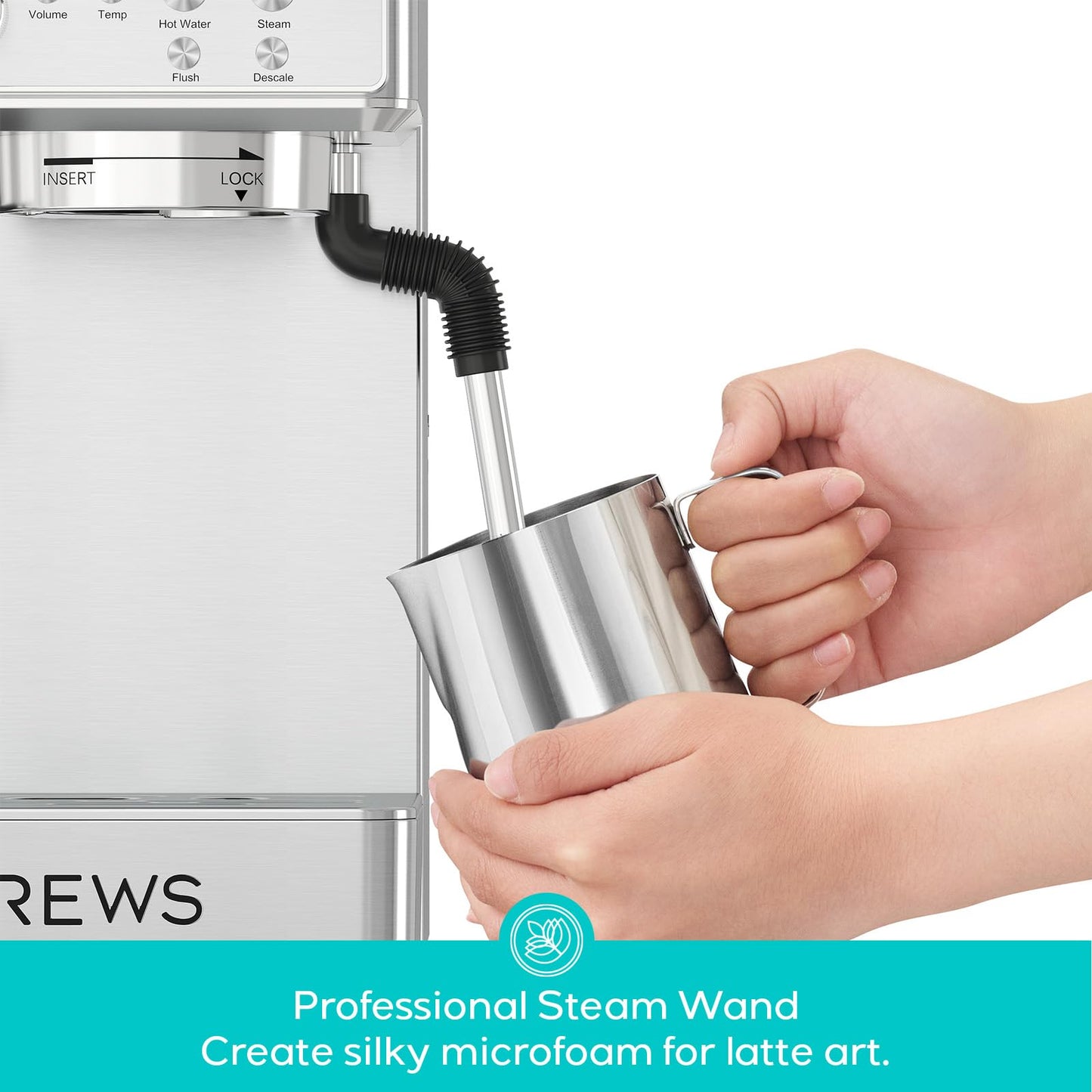 CASABREWS MARENZA Semi-Auto Espresso Coffee Machine with Built-in Grinder, Professional Coffee Maker with Milk Frother Steam Wand, Barista-Quality Cappuccino Latte Machine with LCD Display