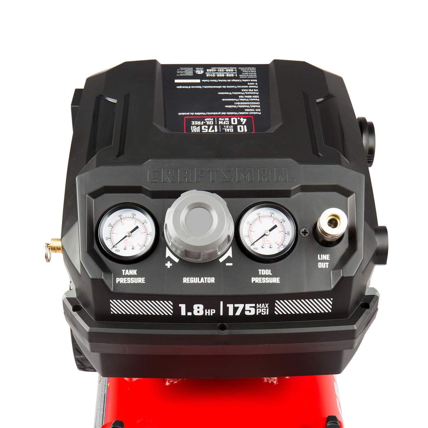 Craftsman 10-Gallon Air Compressor, 1.8 HP, Max 175 PSI, 4.0 CFM @ 90PSI, 5.0 CFM@40PSI, Oil-Free, Quiet Shop Air Compressor with Wheels for Spraying Pneumatic Tool, Model: CMXECXA0201041