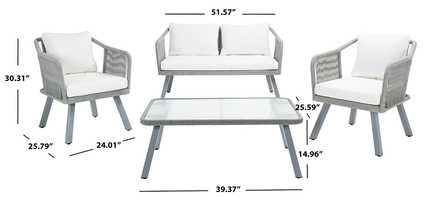Safavieh Outdoor Collection Torsla Wicker Cushion 4-Piece Rope Patio Backyard Living Set PAT7520A, Grey/Beige