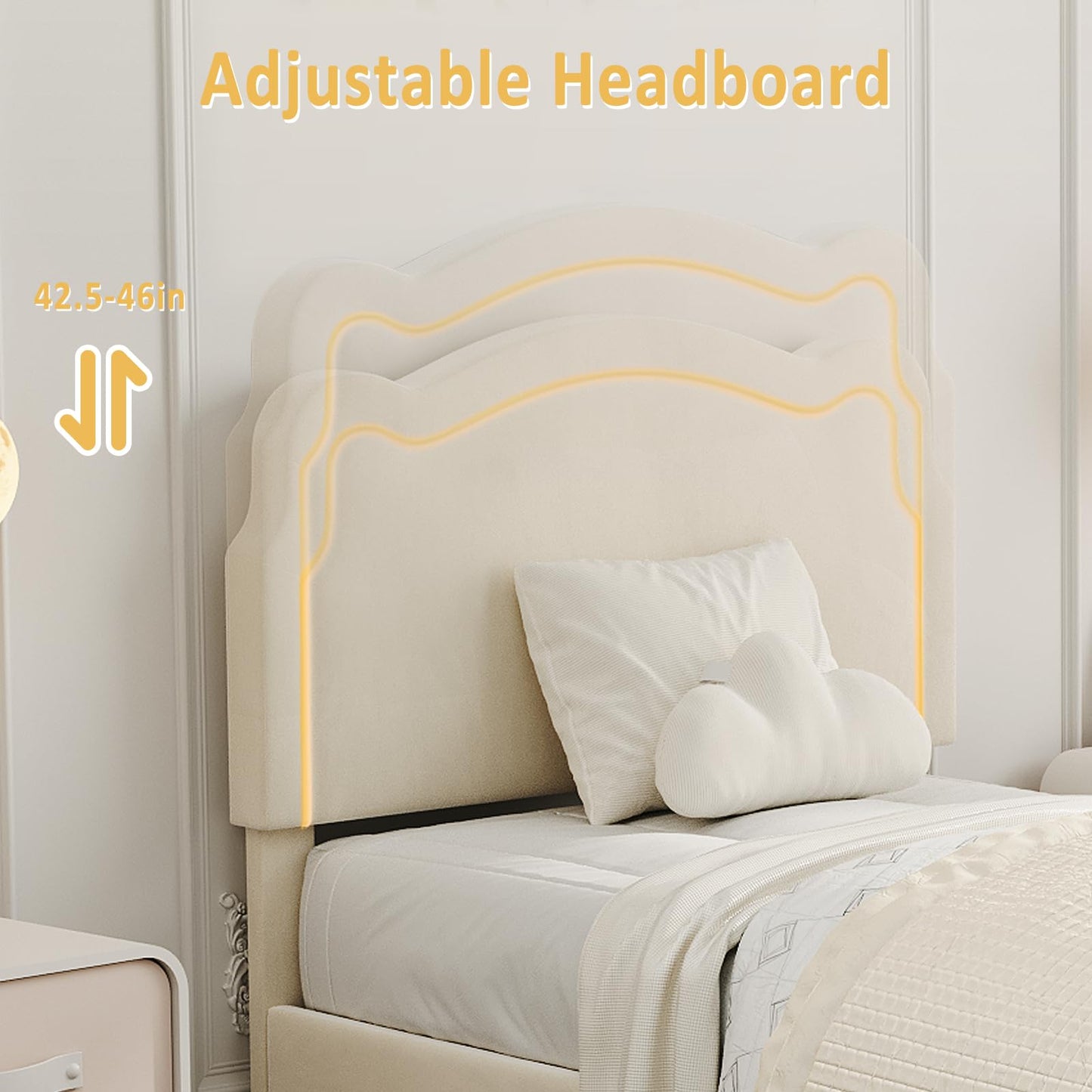 Garvee Twin Bed Frame with LED Upholstered Headboard and Storage Drawer, Kids Princess Velvet Platform Bed with Wooden Slats, No Box Spring Needed, Easy Assembly