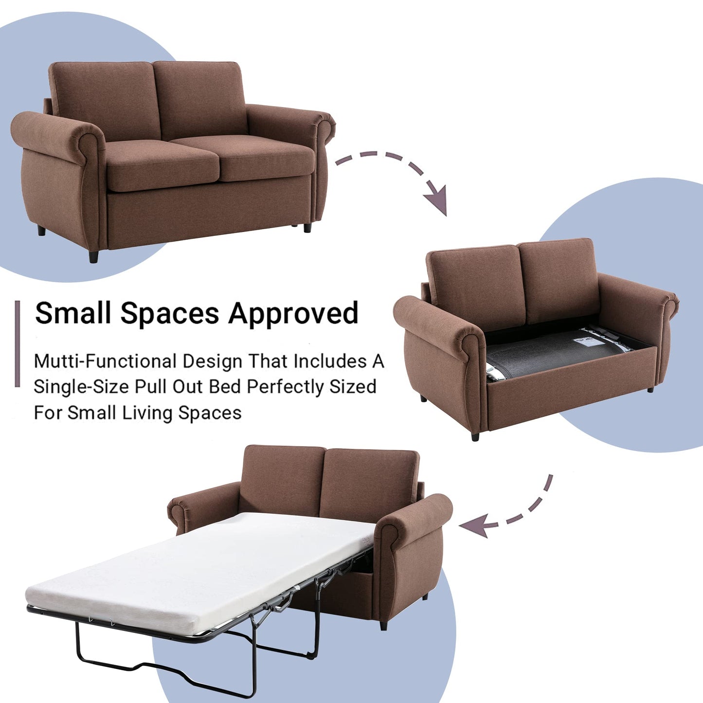 Sleeper Couch Small Sofa for Living Room or Bedroom Including Pull Out Bed