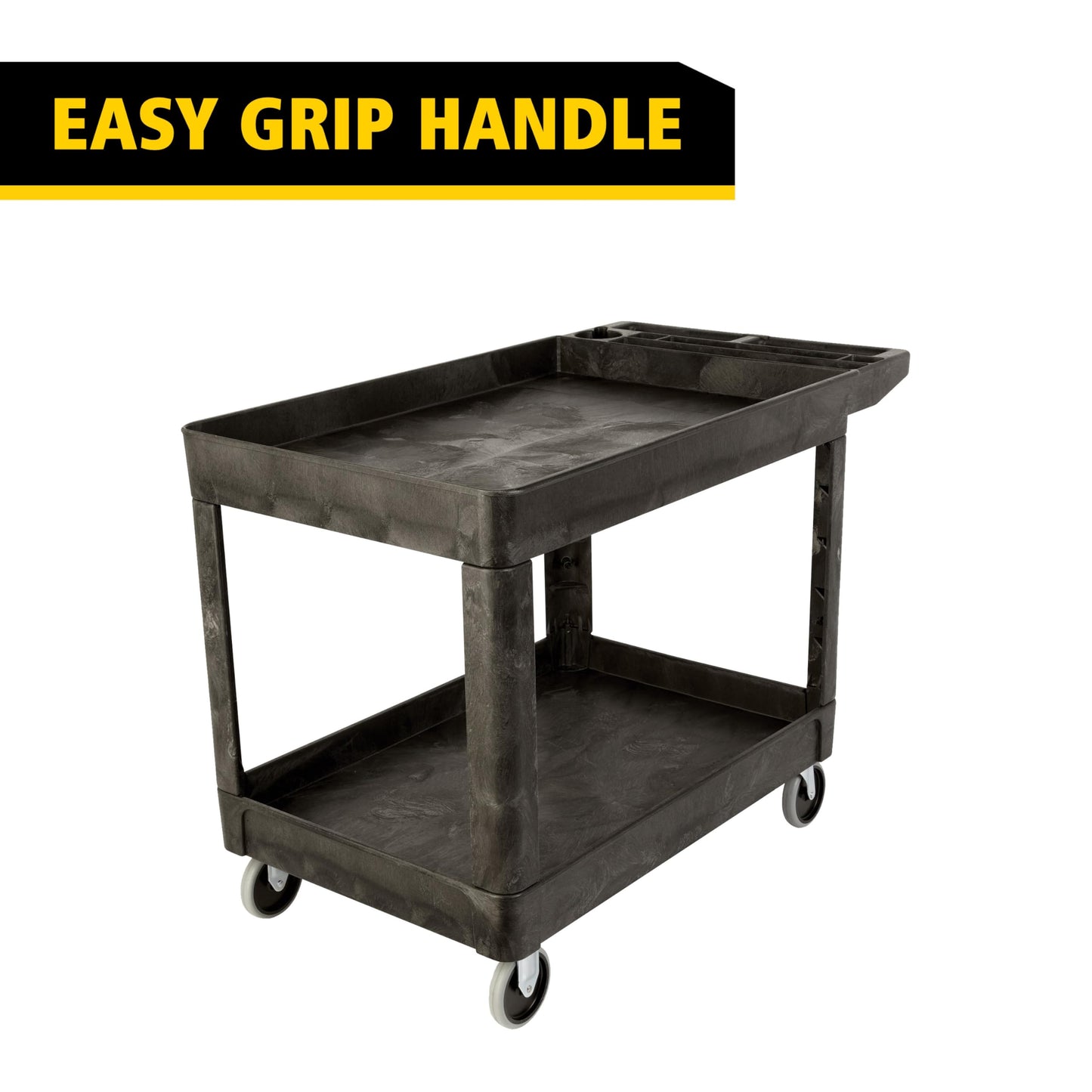 Rubbermaid Commercial Products 2-Shelf Utility/Service Cart, Medium, Black, Lipped Shelves, Ergonomic Handle, 500 lbs. Capacity, for Warehouse/Garage/Cleaning/Manufacturing