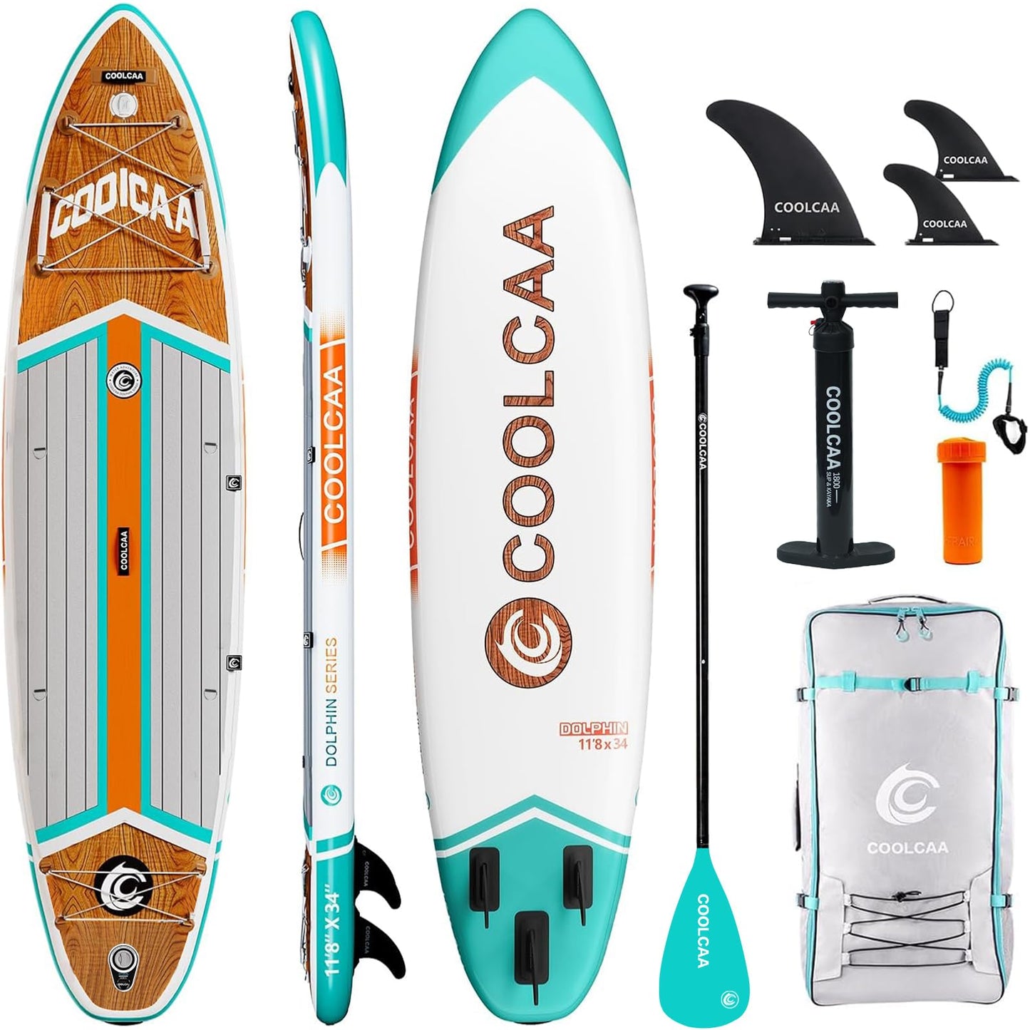 COOLCAA Dolphin Lite 11'8" Inflatable Stand-Up Paddle Board, 490Lbs Capacity SUP Board with 34'' Extra Wide, Fishing Paddleboard with Accessories & Bag for Adults Youth (Maple Marlin)