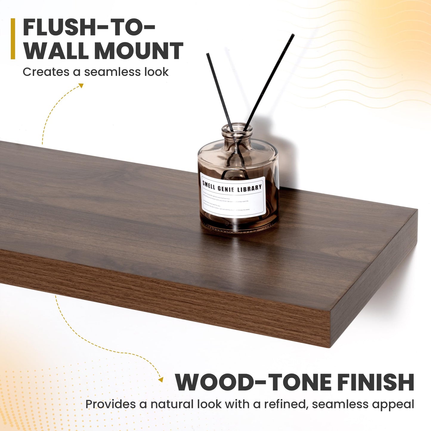 Acovy 72 Inch Floating Shelves, 9.3" Deep Floating Shelf Wall Mounted, 72" Wall Shelves, Rustic Deep Bookshelf, Large Display Shelves & Storage Shelves for Bedroom, Living Room, Walnut, Set of 2