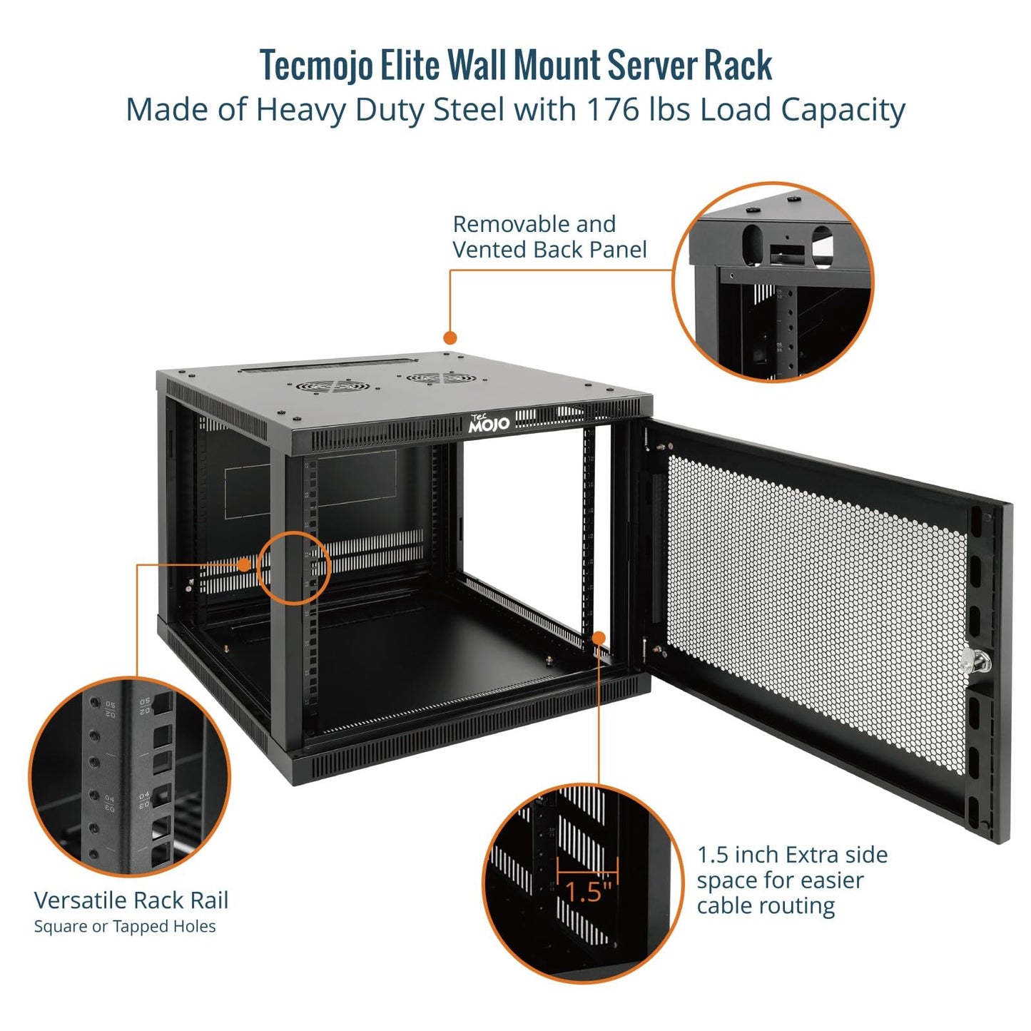 Tecmojo 9U Wall Mount Rack Cabinet, Heavy-Duty 176 Lbs High Load Capacity, 19” Enclosed Server Network Rack with 2 Colling Fans, Mesh Door, 23.6” Deep – Elite Collection