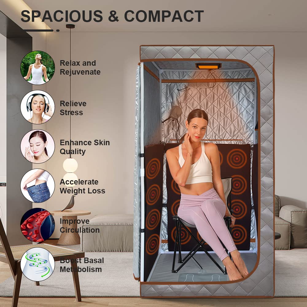 TaTalife Portable Full Size Infrared Sauna, Personal Sauna for Home Spa, Home Spa Tent with Remote Control, Heating Foot Pad, Foldable Reinforced Chair, Detox Therapy (L 33.8" x W 33.8" x H 66.5")