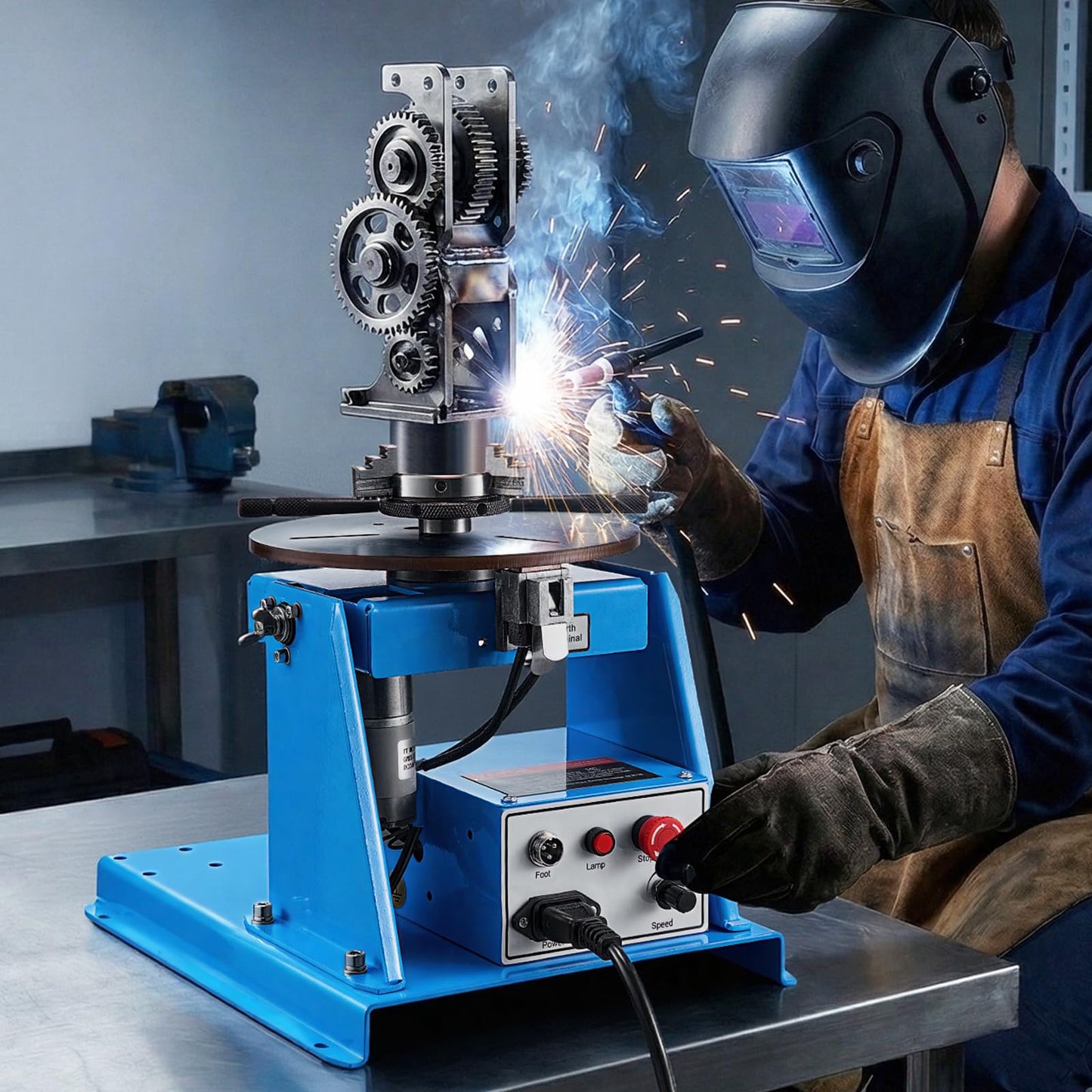 VEVOR Rotary Welding Positioner 10KG, 1-12 RPM 20W, Adjustable 0-90° Turntable with 8.1 Inch 3-Jaw Chuck, Compact Welder Machine for Precision Cutting, Grinding, Assembly, and Testing