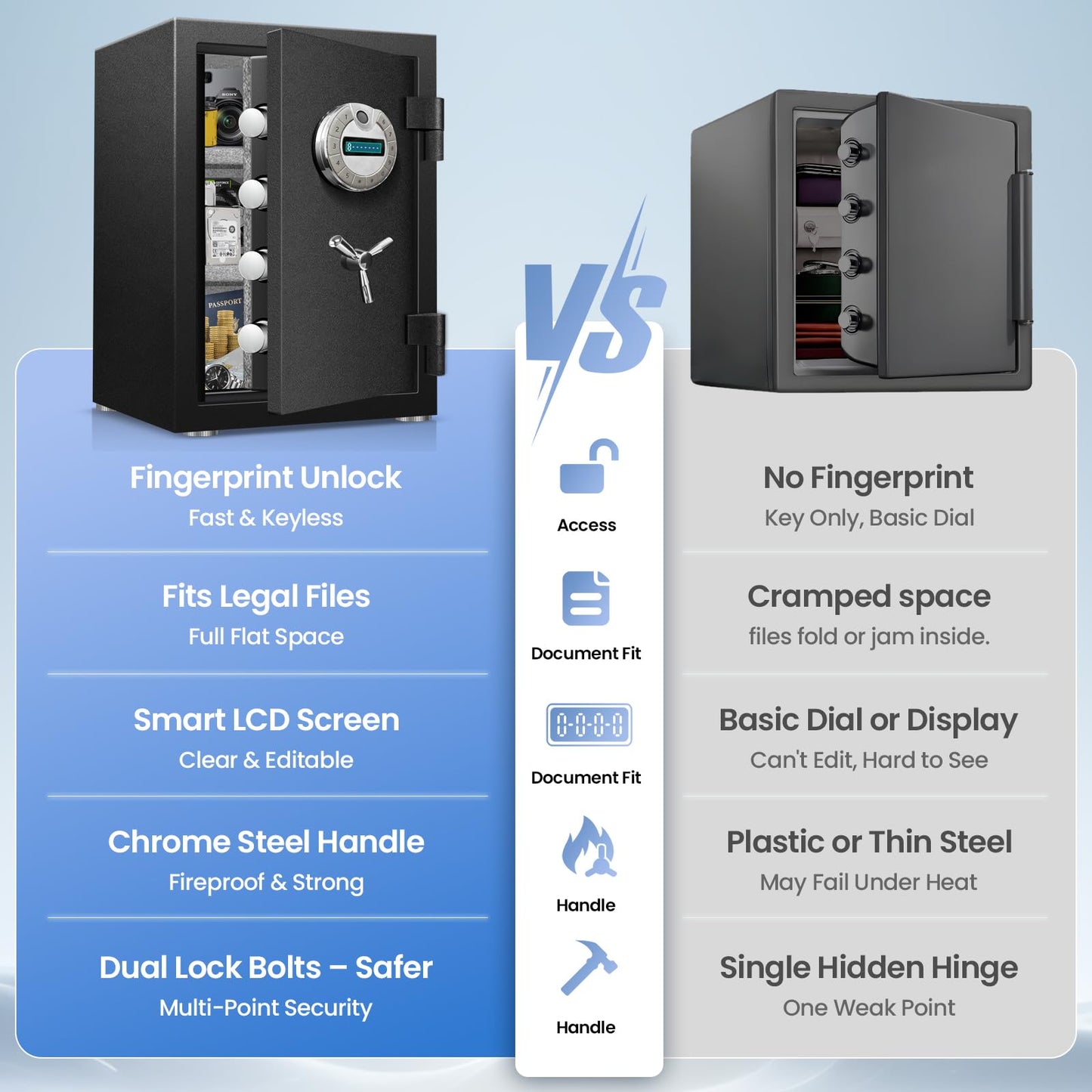 6.0 CuFt Large Fireproof Safe with Biometric Access– Reinforced Steel Body (Over 90LB), Dual Adjustable Shelves, LCD Display & Heat-Sealing Fire Gasket for Home Security