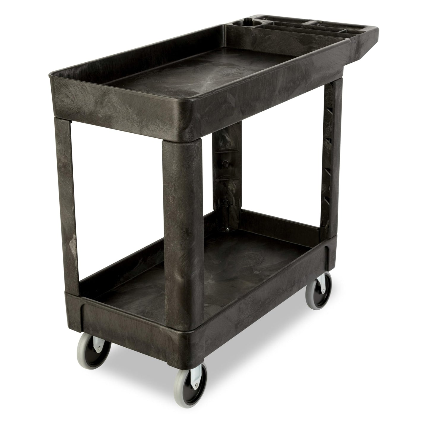 Rubbermaid Commercial Products 2-Shelf Utility/Service Cart, Small, Lipped Shelves, Storage Handle, 500 lbs. Capacity, for Warehouse/Garage/Cleaning/Manufacturing