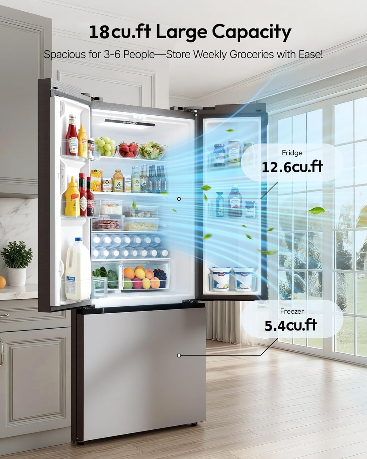 ICEVIVAL 18 Cu.Ft. French Door Refrigerator with Ice Maker, Refrigerator with Freezer Drawer, Frost-Free, UL Certified, French Door Fridge with 3 Smart Cooling Modes