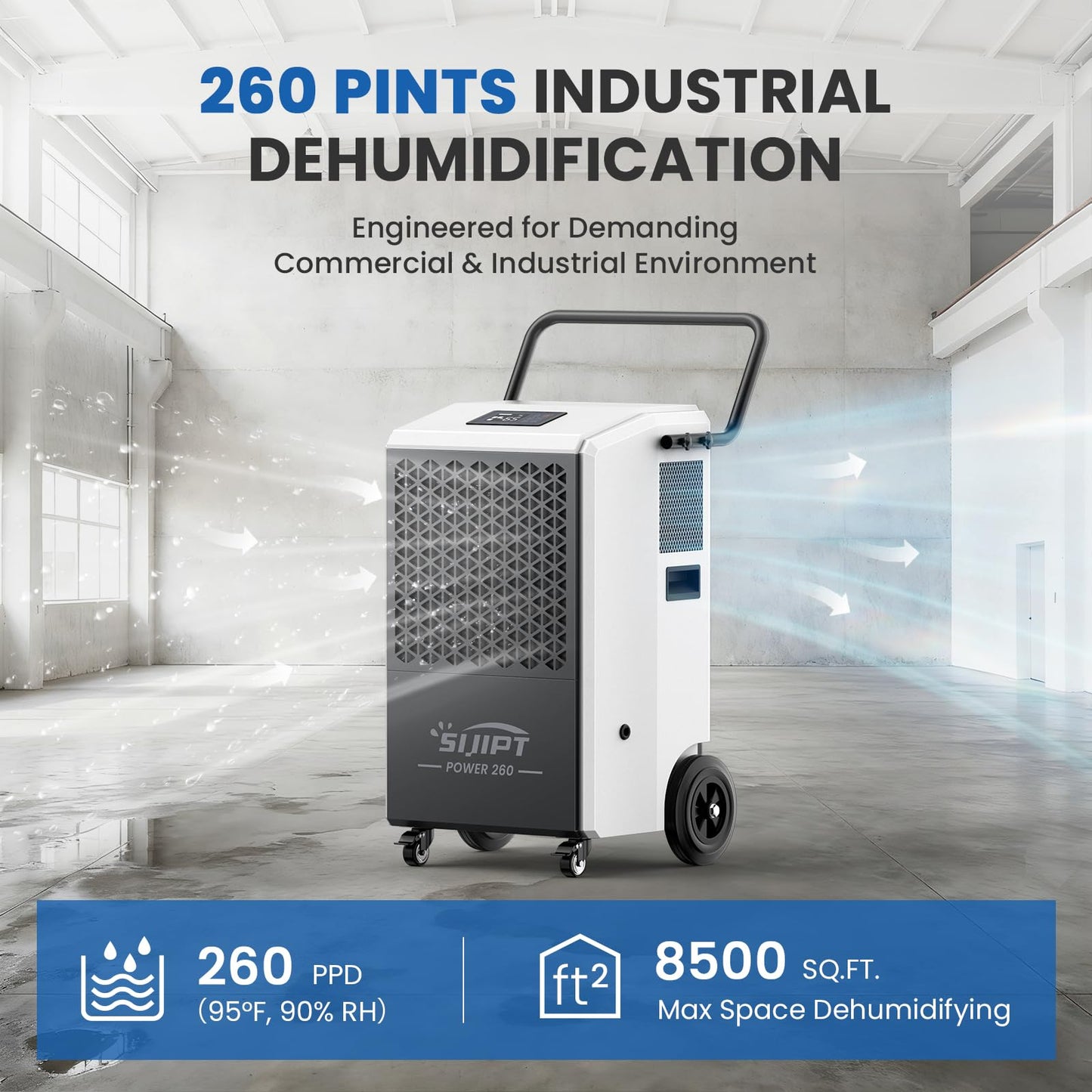 260 Pint Commercial Dehumidifier with Pump, 8500 Sq Ft Basement/Energy Star