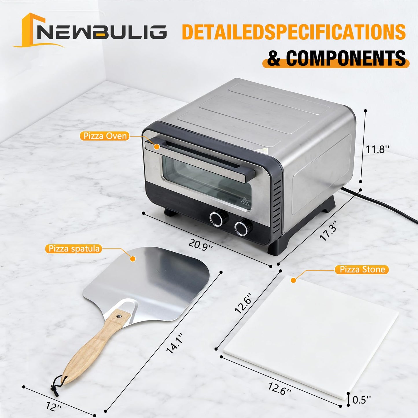 OLIXIS Pizza Oven Indoor, 1600W Electric Pizza Maker Fast Heating, 6 Presets for 12 Inches Pizzas, with Stone & Spatula, Upper-Bottom Independent Heating Temperature Control