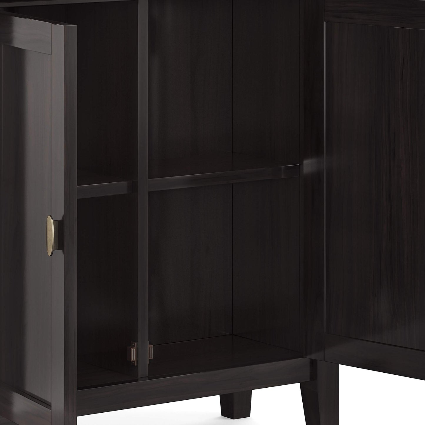 SIMPLIHOME Redmond Storage Cabinet - 32 inch Wide Solid Wood 2-Shelf Low Storage Cabinet in Hickory Brown, Transitional Accent Cabinet for Entryway with Adjustable Shelves and Tapered Legs