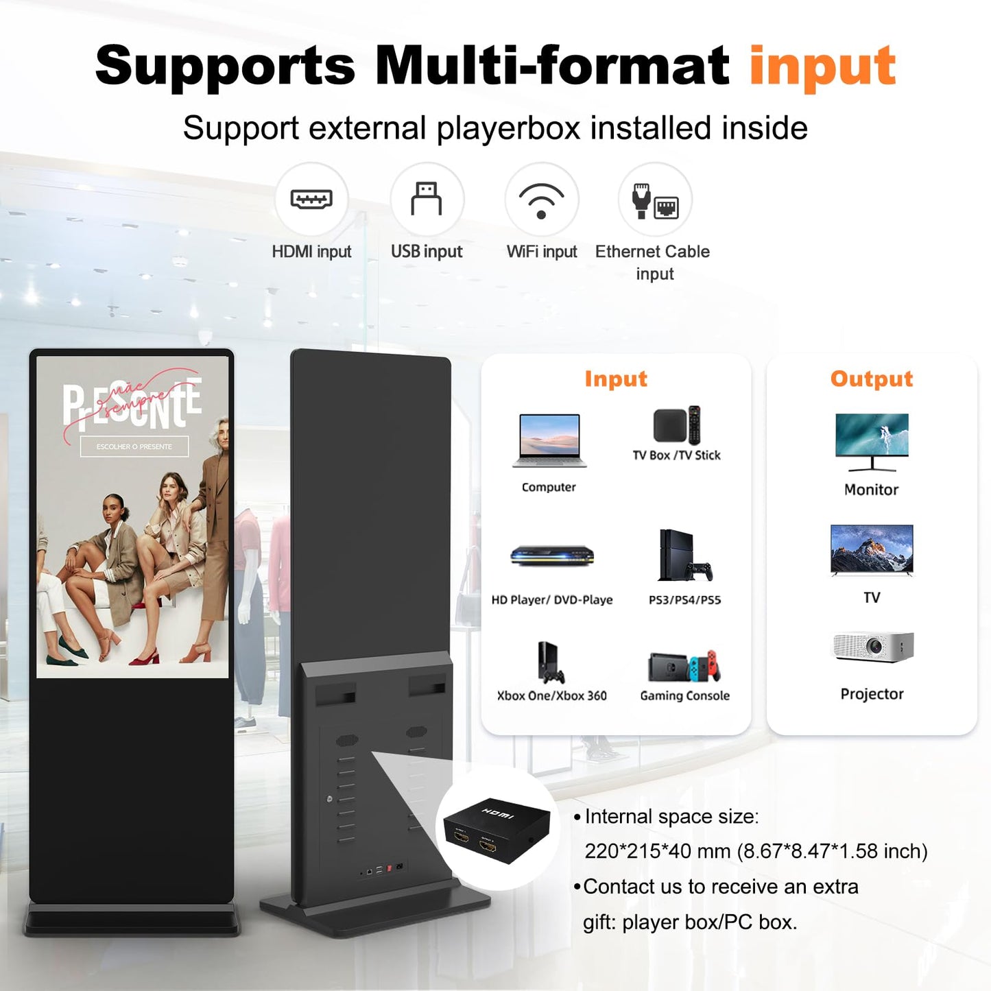 YCKJNB 55 inch Indoor Digital Signage 4K Touchscreen,CMS Software,IPS Floor Standing Digital Kiosks Interactive Displays with WiFi HDMI/USB Input Auto AD Player, Android OS Black