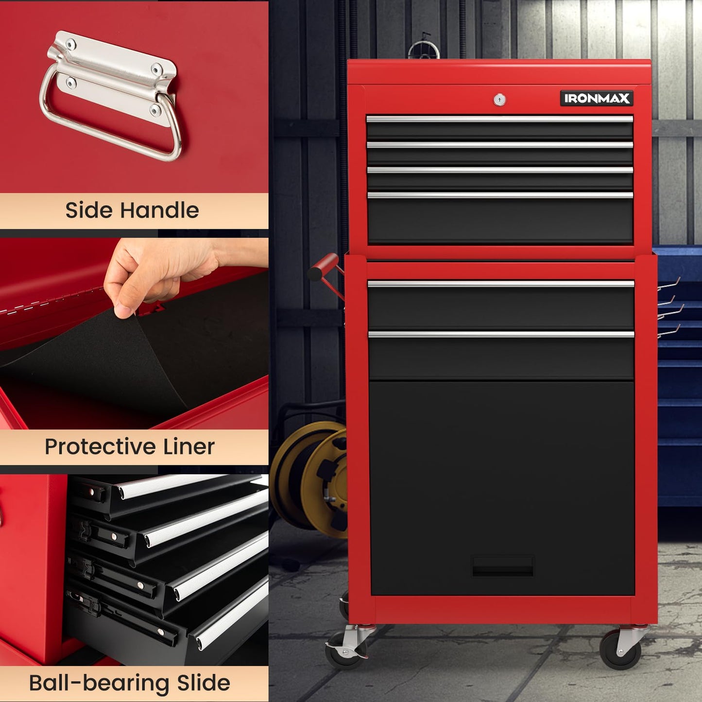 Goplus Tool Chest, 6 Drawers Rolling Tool Cabinet with Detachable Top Toolbox, Universal Lockable Wheels, Protective Liner, Auto Lock, Metal Tool Storage Cart, Tool Box for Garage Workshop