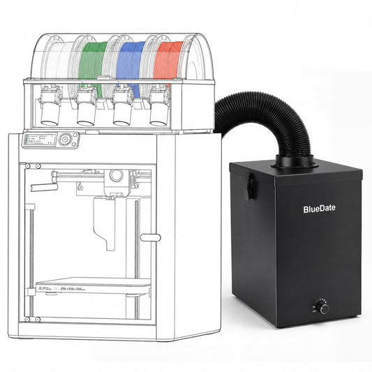 BlueDate 3D printer Air Purifier Compatible with Bambu Lab(X1C/X1E/P1S/P1P/H2D/H2C/H2D Pro) and ELEGOO (Centauri Carbon and 2 Series), Fume & Odor Extractor for 3D Printers,Carbon+HEPA filter