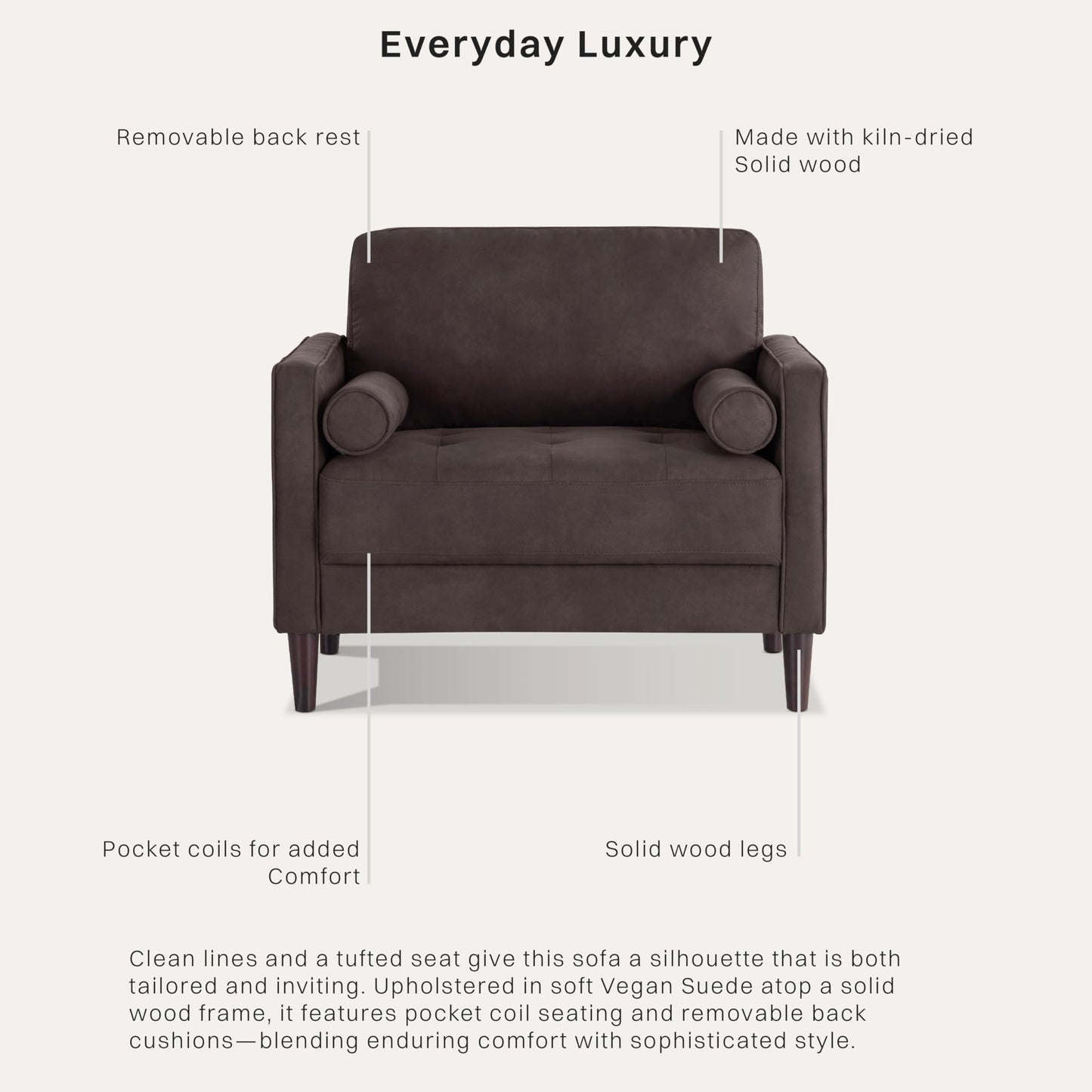 Studio Living® Lexington 39.4" Arm Chair, Mid-Century Modern, Pocket Coil Comfort, Easy Assembly, Woven Fabric, Navy Blue