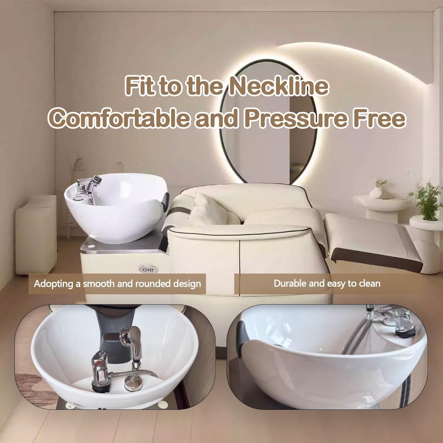 HHEvergreenEnsemble Salon Shampoo Bowl - Backwash Unit Set with Electric One-Button Adjustment, Shampoo Chair Includes High-End Luxury Style, Round Ceramic Sink