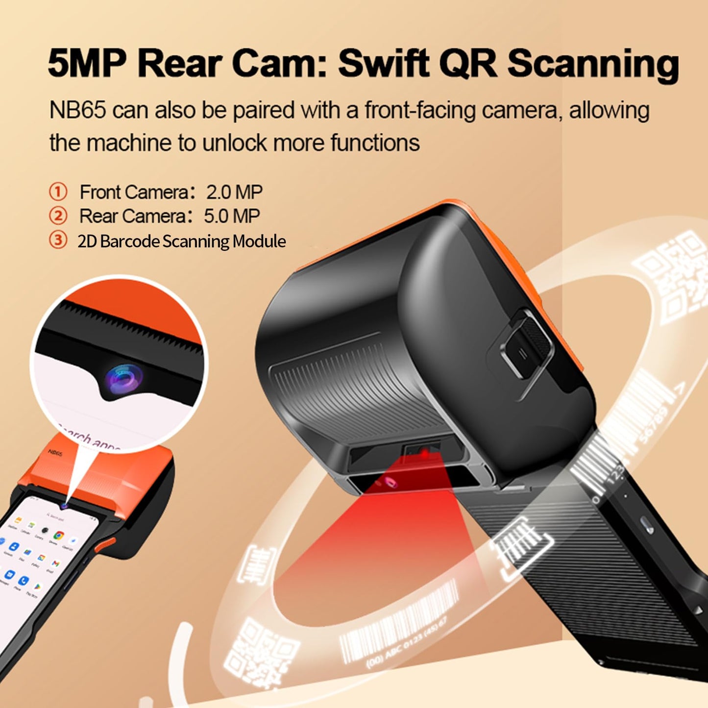 POS PDA Receipt/Label Printer,Symcode Android 14 Handheld POS Printer 3GB+32GB with 2D Barcode Scanner with NFC Reader,Wifi/Gps/BT/5G Full Network Connection 6.5" Touchscreen 80mm/58mm Label Printing