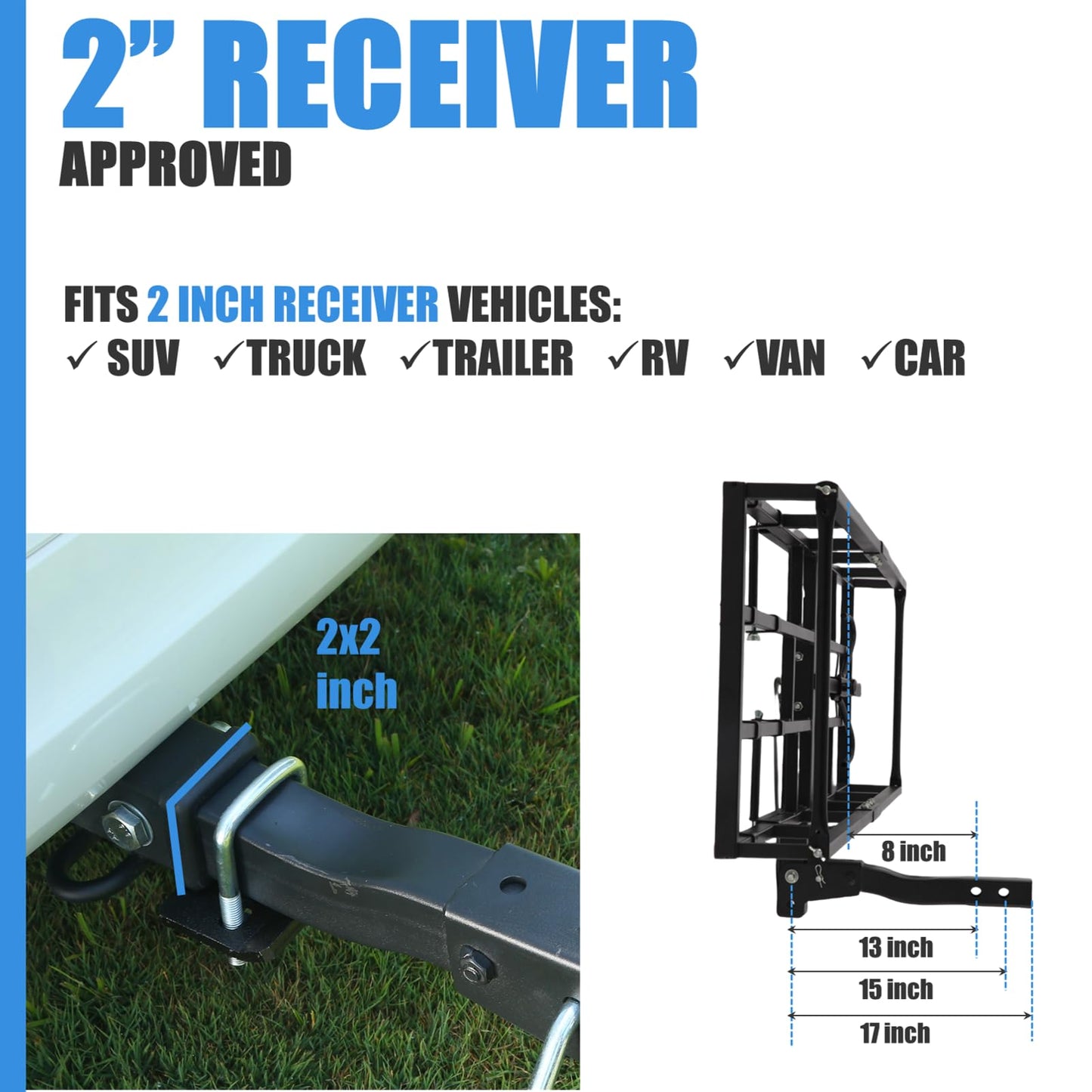 Hitch-Mount Bike Rack for Ebike Heavy-Duty - Comes with Cargo Carrier Fits 2 Electric Fat-Tire Mountain Bicycles Fits 2" Receiver for Car SUV Truck RV Minivan (Blue)