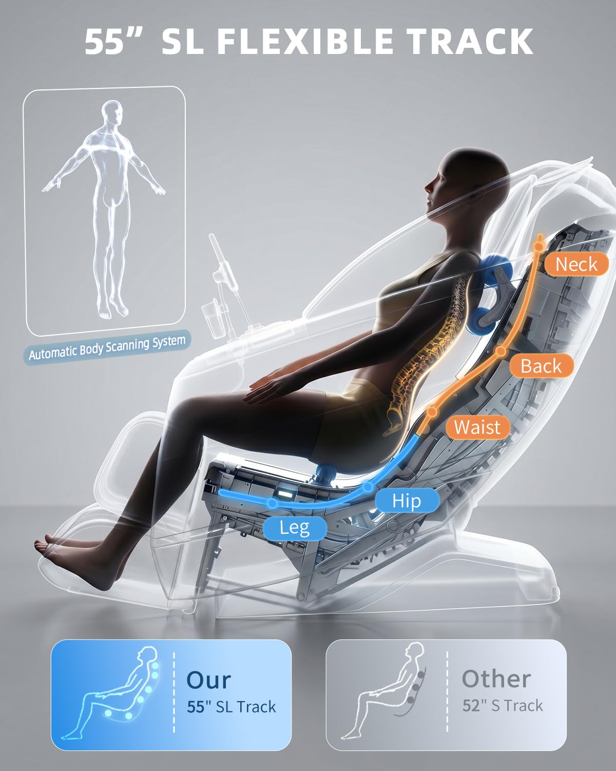 RelaxRelife 4D Full Body Massage Chair with Flexible 166° Track, Reading Light, 18 Massage Modes, 11 Techniques, 36 Airbags, Zero Gravity Recliner with Yoga Stretch and Foot Massage Grey