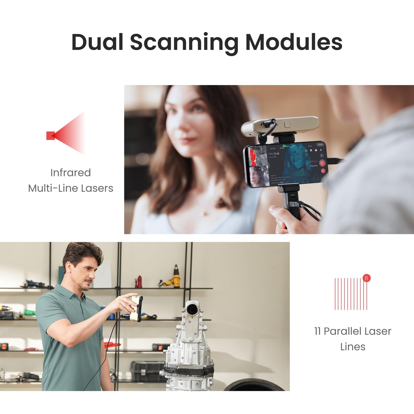Revopoint INSPIRE 2 3D Scanner for 3D Printing Handheld, Up to 0.03mm Precision, Multi-Line Laser/Structured Light, Wireless/Outdoor Scanning, Full-Color Scan, for iOS/Android/Win/macOS, Standard