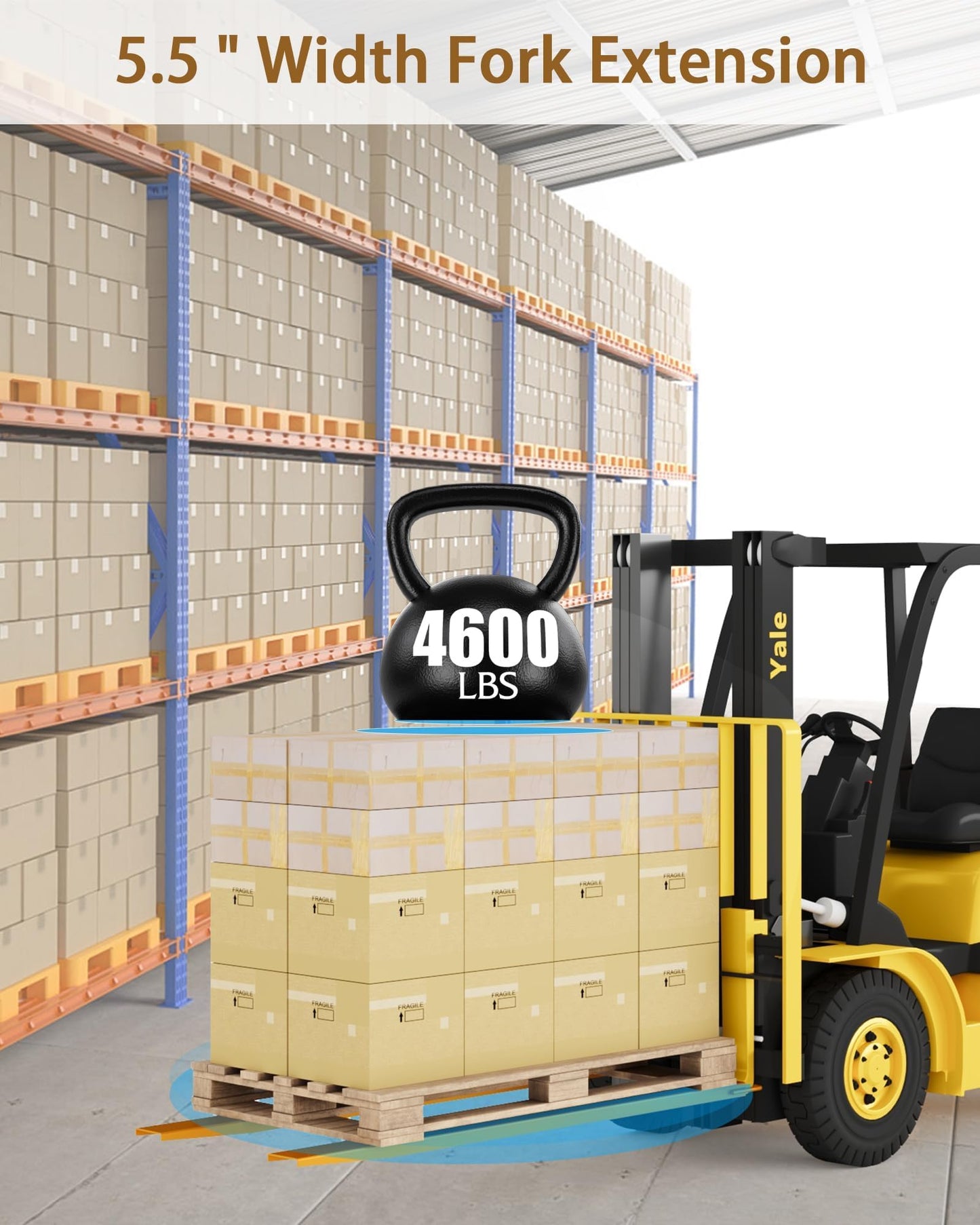 Forklift Extensions - 84 in Length, 5.5 in Width, 4600 LB Capacity Heavy Duty Steel Pallet Fork Extensions, Universal Fit for Most Forklift Trucks, Yellow