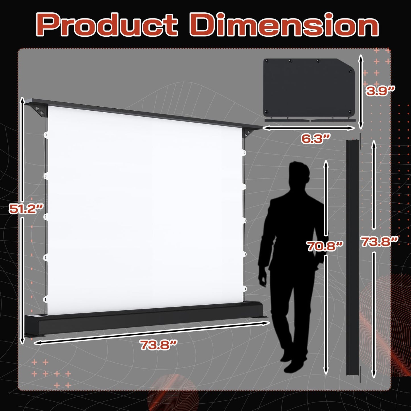 YODOLLA 72 inch Projector Screen Motorized Floor Rising 16:9 HD Retractable Electric Projector Screen 4K3D Automatic Pop Up Projection Screen with Remote Movie Screen for Indoor MeetingHomeTheater