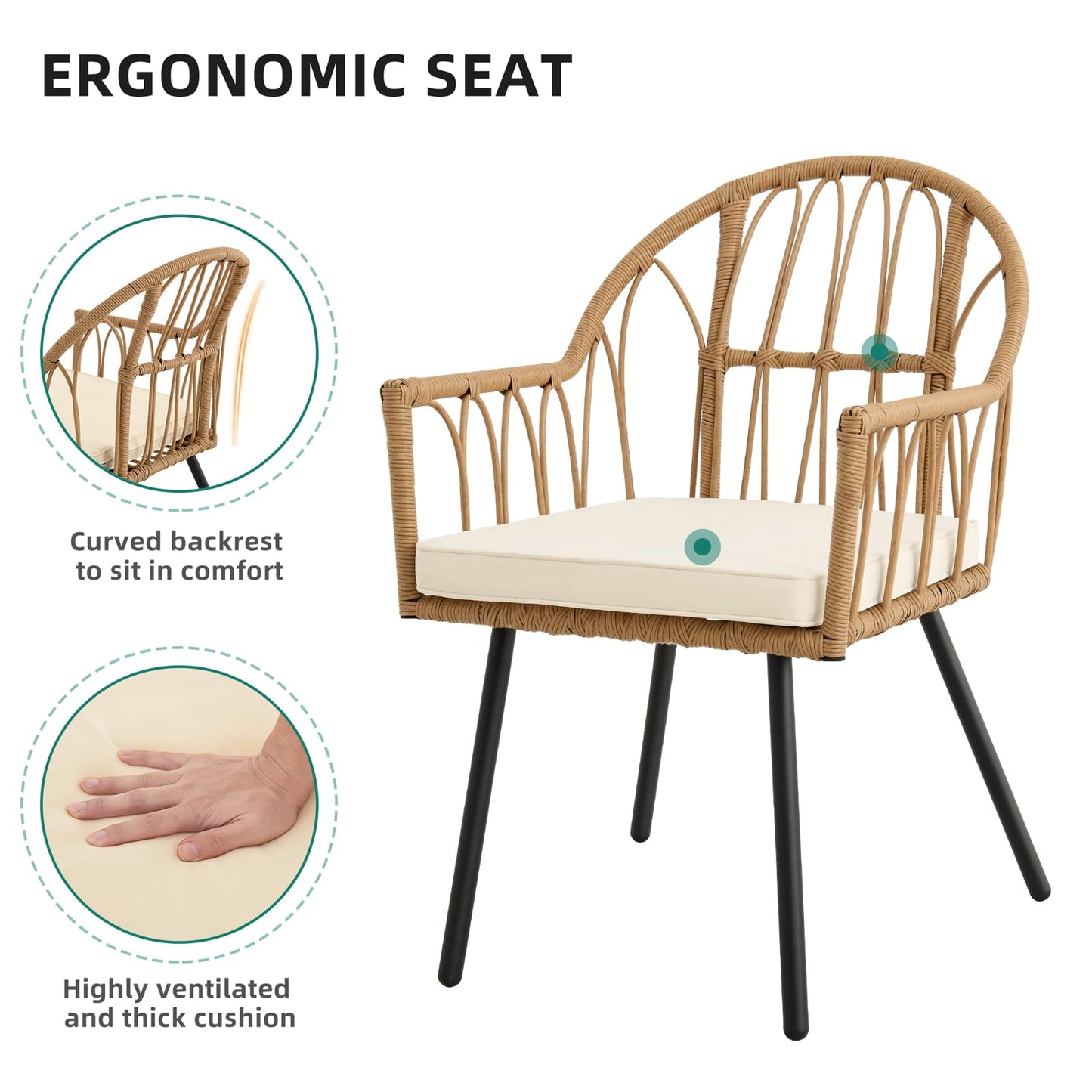 YITAHOME 4 Pieces Rattan Wicker Dinning Chairs, Outdoor Indoor Patio Furniture Set with Cushion and Curved Back All Weather Bistro Chair for Garden Backyard Porch Poolside Restaurant (Beige)