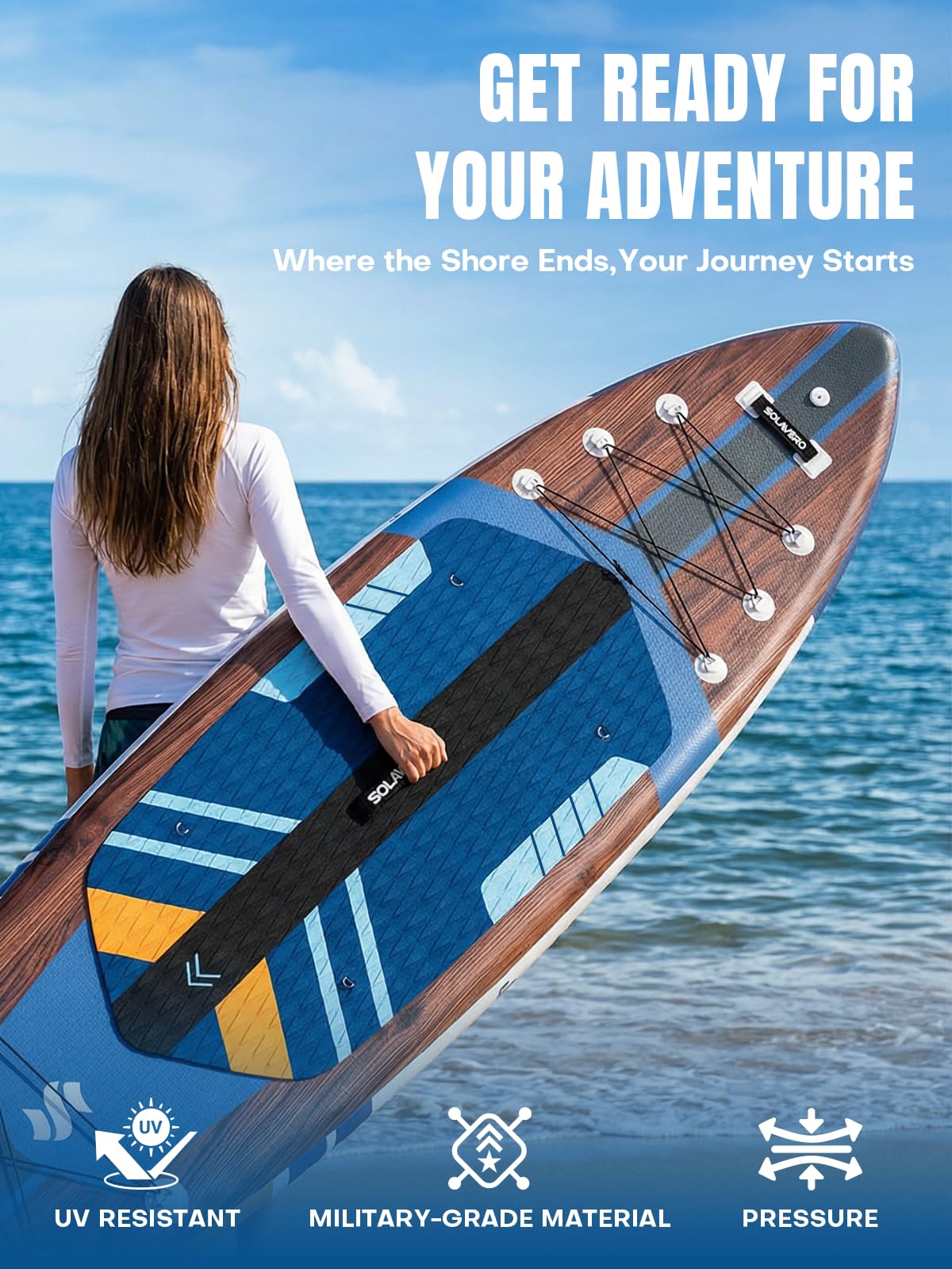 SOLAVERO Inflatable Stand Up Paddle Board with Premium SUP Accessories & Kayak Seat, Wide Stable Anti-Slip EVA Deck, 11'6" Inflatable Paddleboard for Adults & Youth of All Skill Levels (Cobalt Sail)