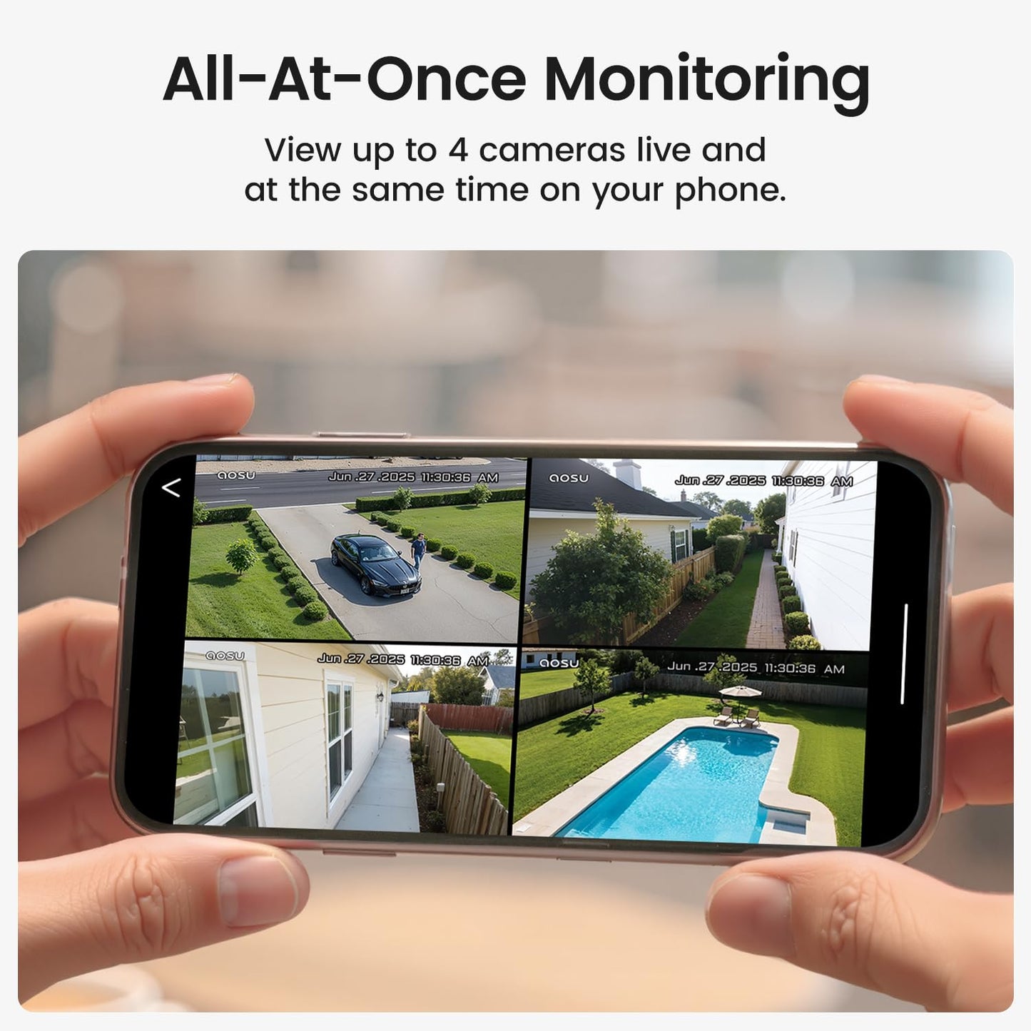 aosu Security Cameras Wireless Outdoor, 6-Cam Kit, No Subscription Required, aosuBase Expandable to 1TB (32GB Built-in), 360° Pan & Tilt, Human Auto Tracking, 5MP Color Night Vision, Easy Setup