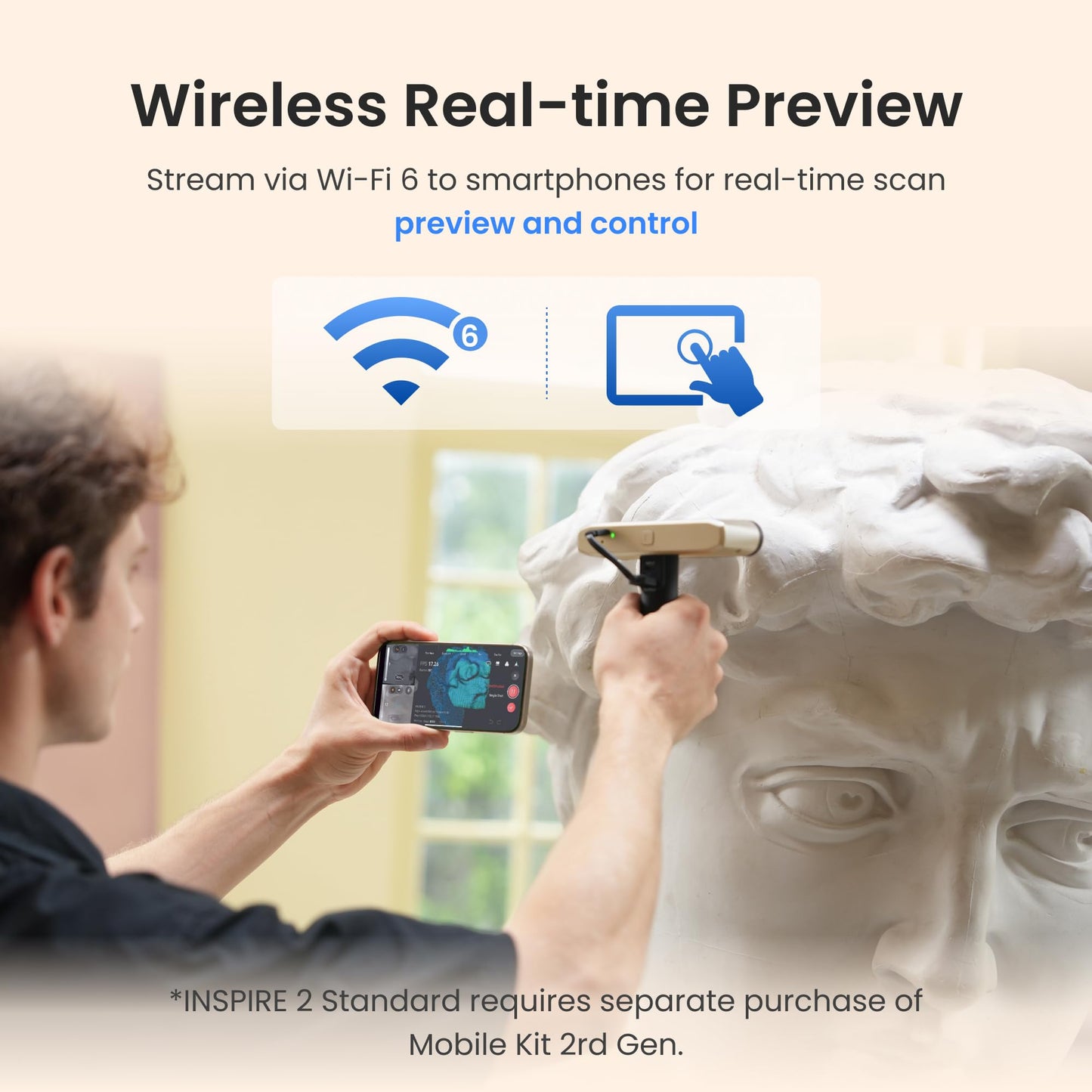 Revopoint INSPIRE 2 3D Scanner for 3D Printing Handheld, Up to 0.03mm Precision, Multi-Line Laser/Structured Light, Wireless/Outdoor Scanning, Full-Color Scan, for iOS/Android/Win/macOS, Standard