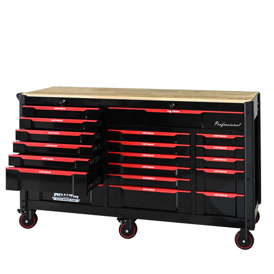 KEIKI Automobile Repair Heavy Duty Tool Cart with 7+12 Drawers (Without Tools), Rolling Tool Chest Cabinet with Wheels, Metal Storage Organizer for Garage, Workshop, Laboratory (Black & Red)