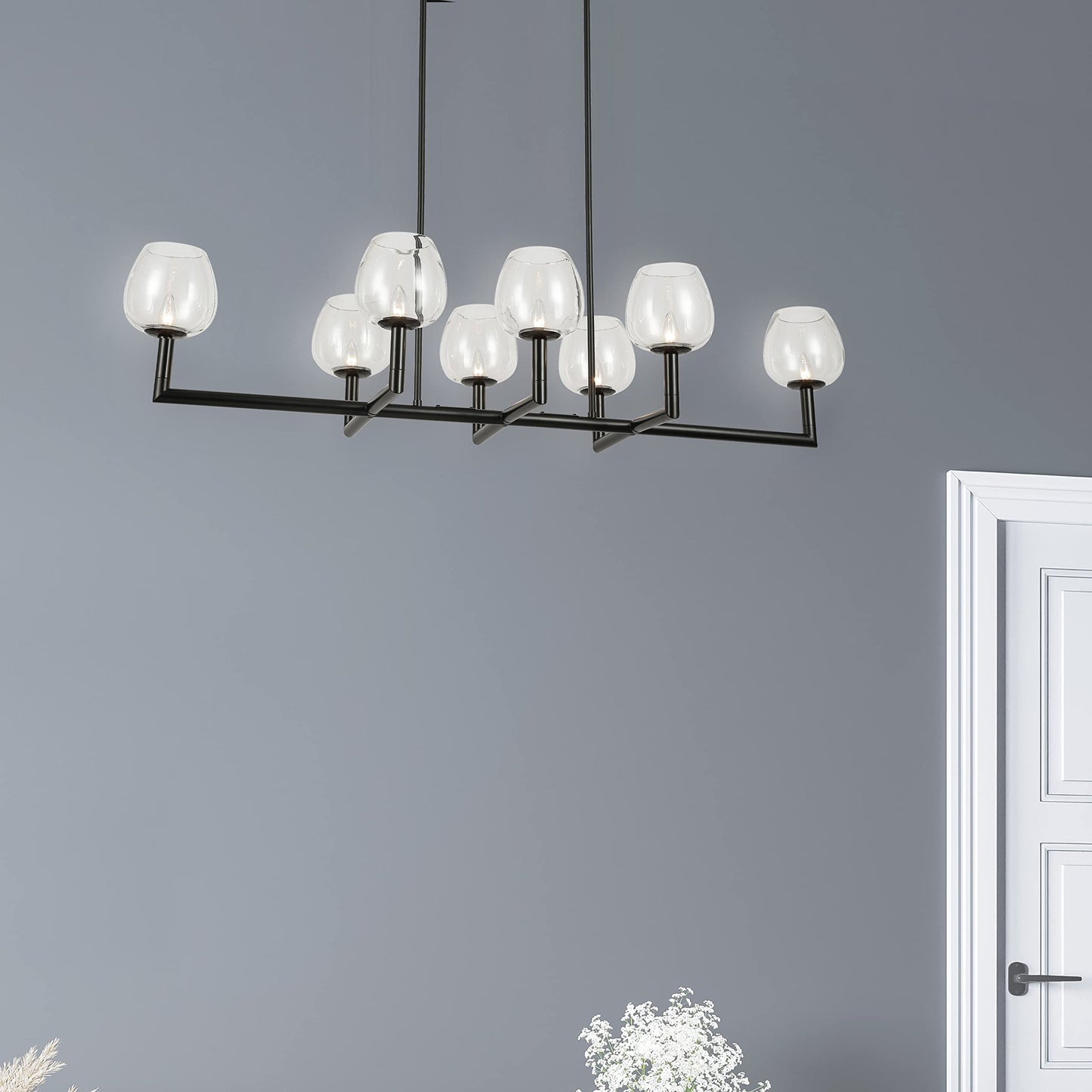Dainolite 8 Light Chandelier, Matte Black, Metal, Model NOR-478HC-MB-CLR
