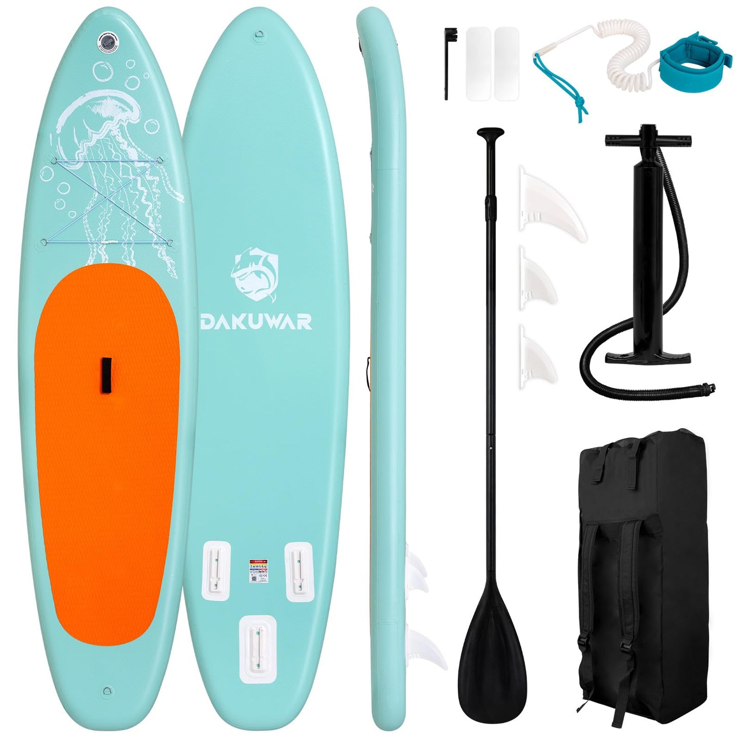 DAKUWAR Paddle Board 10'6''x33''x6'' Inflatable Stand Up Paddle Boards with SUP Accessories Ultra-Light Paddleboard Non-Slip Comfort Deck for Adults & Youth of All Skill Levels (Green and Orange)