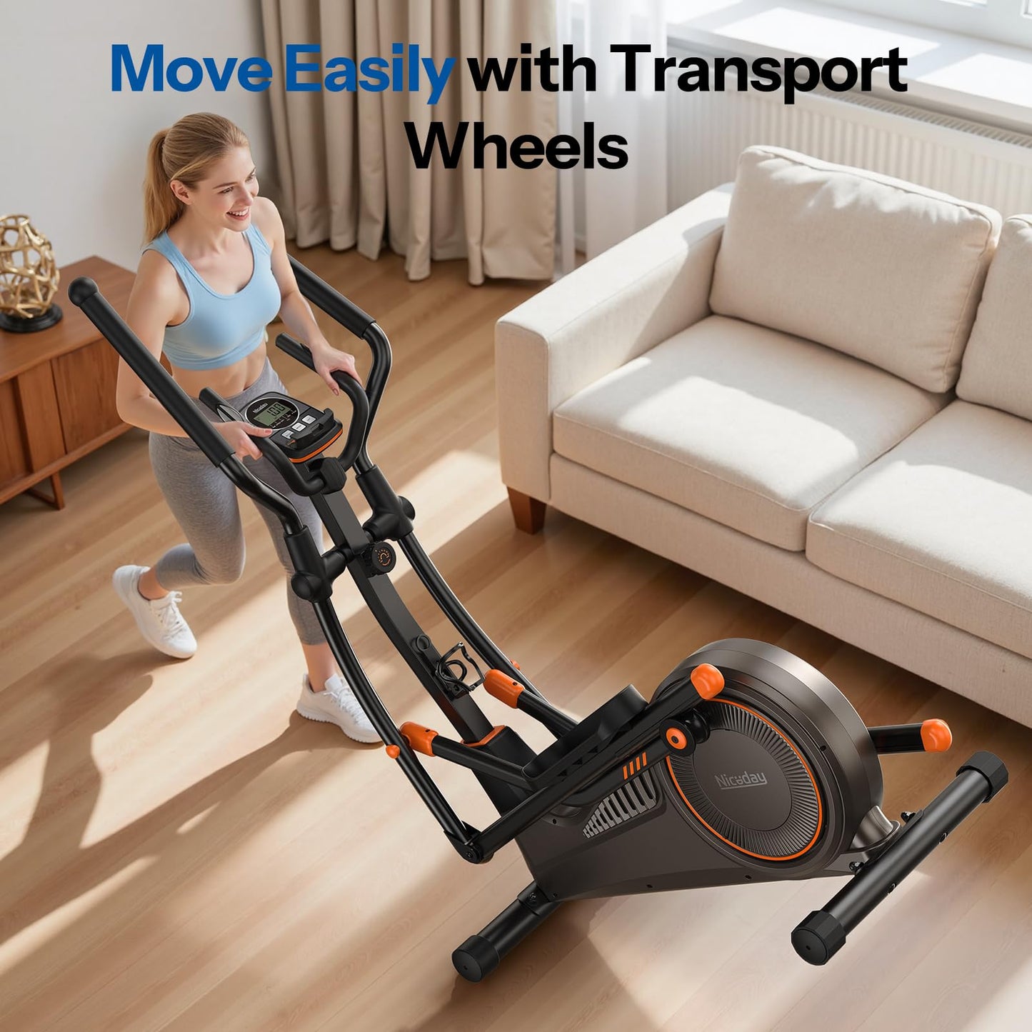 Niceday Elliptical Exercise Machine, Elliptical Machine for Home, Magnetic Elliptical Trainer with 19IN Stride, 16 Resistance Levels, 400LBS Loading Capacity, Support Kinomap APP Brown