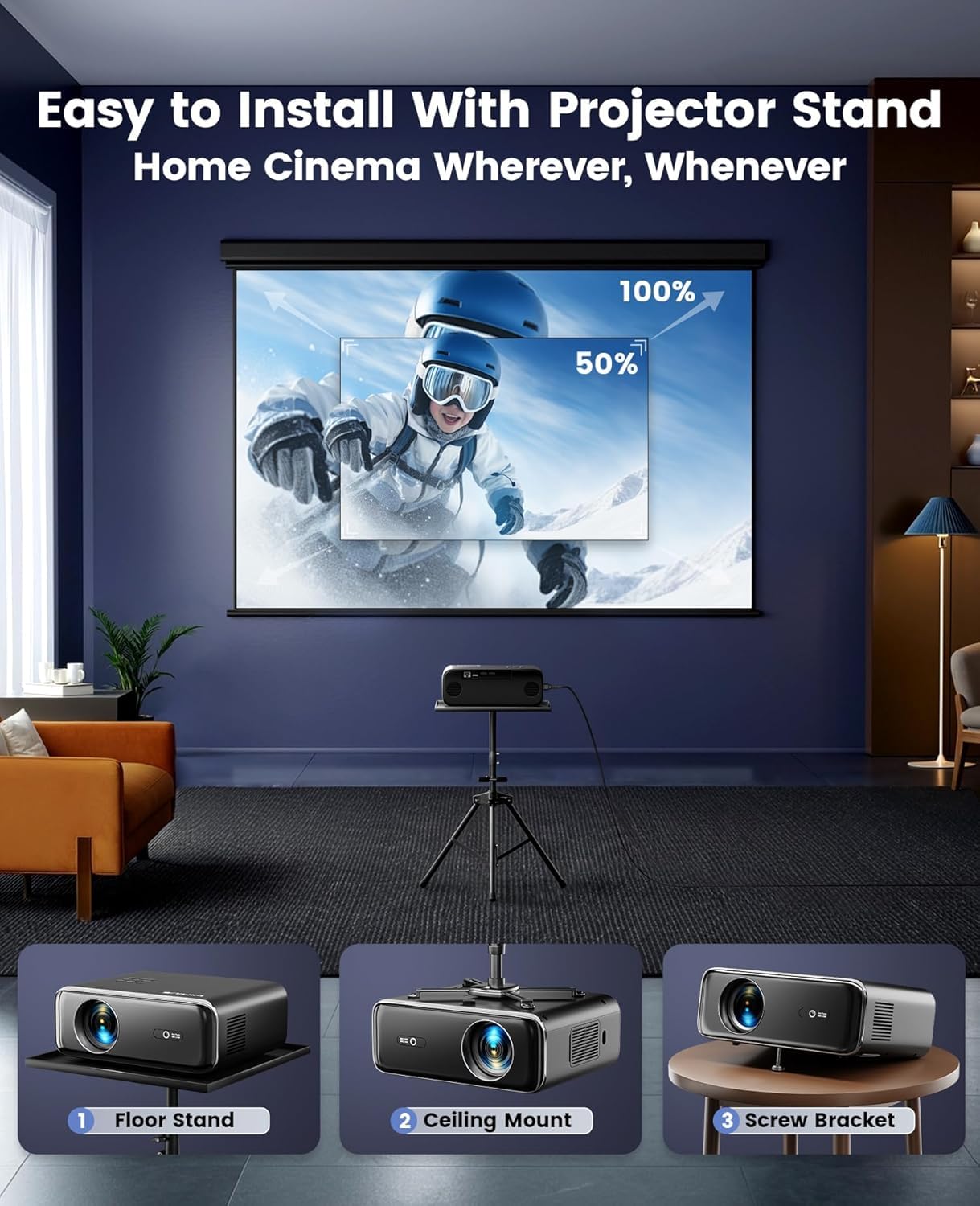 [Built-in Apps/4K Support] Smart Outdoor Projector with WiFi and Bluetooth, Movie Projector, DoIby Audio with Dual Speaker, Auto Focus w/ YouTube&PrimeVideo Proyector, Upgrad P62 Pro