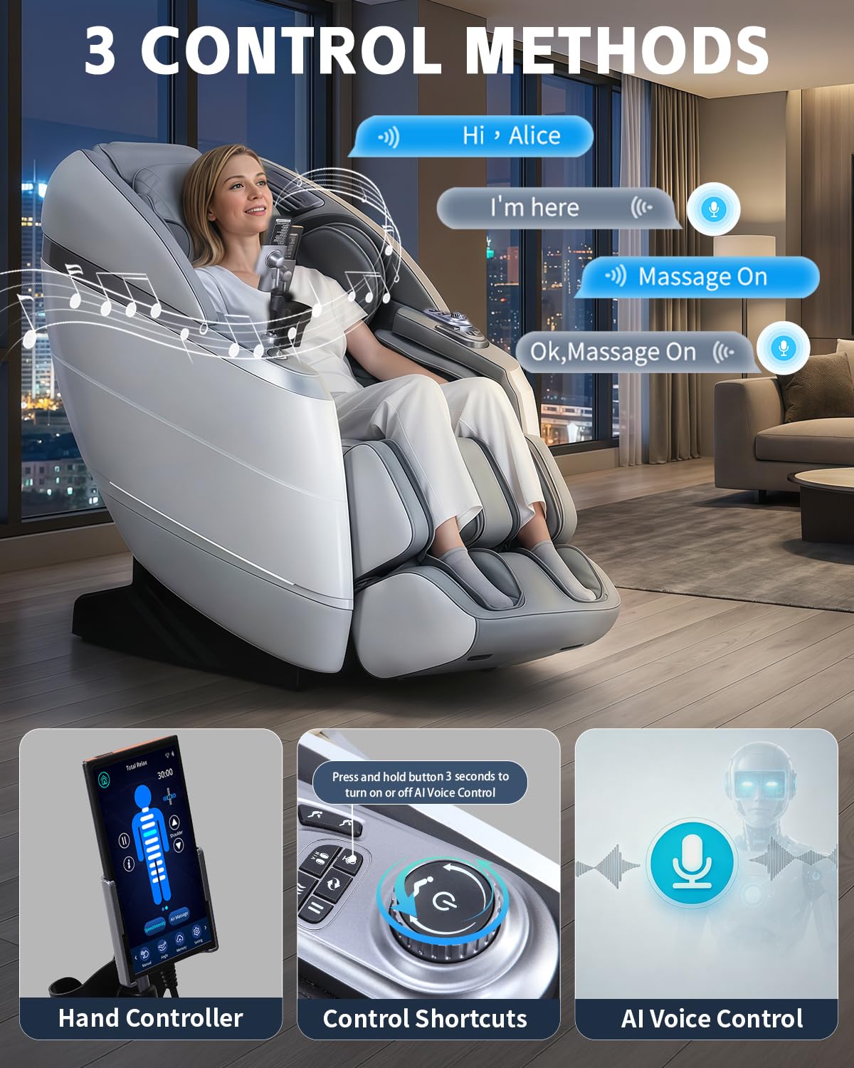 RelaxRelife 4D Full Body Massage Chair with Flexible 166° Track, Reading Light, 18 Massage Modes, 11 Techniques, 36 Airbags, Zero Gravity Recliner with Yoga Stretch and Foot Massage Grey