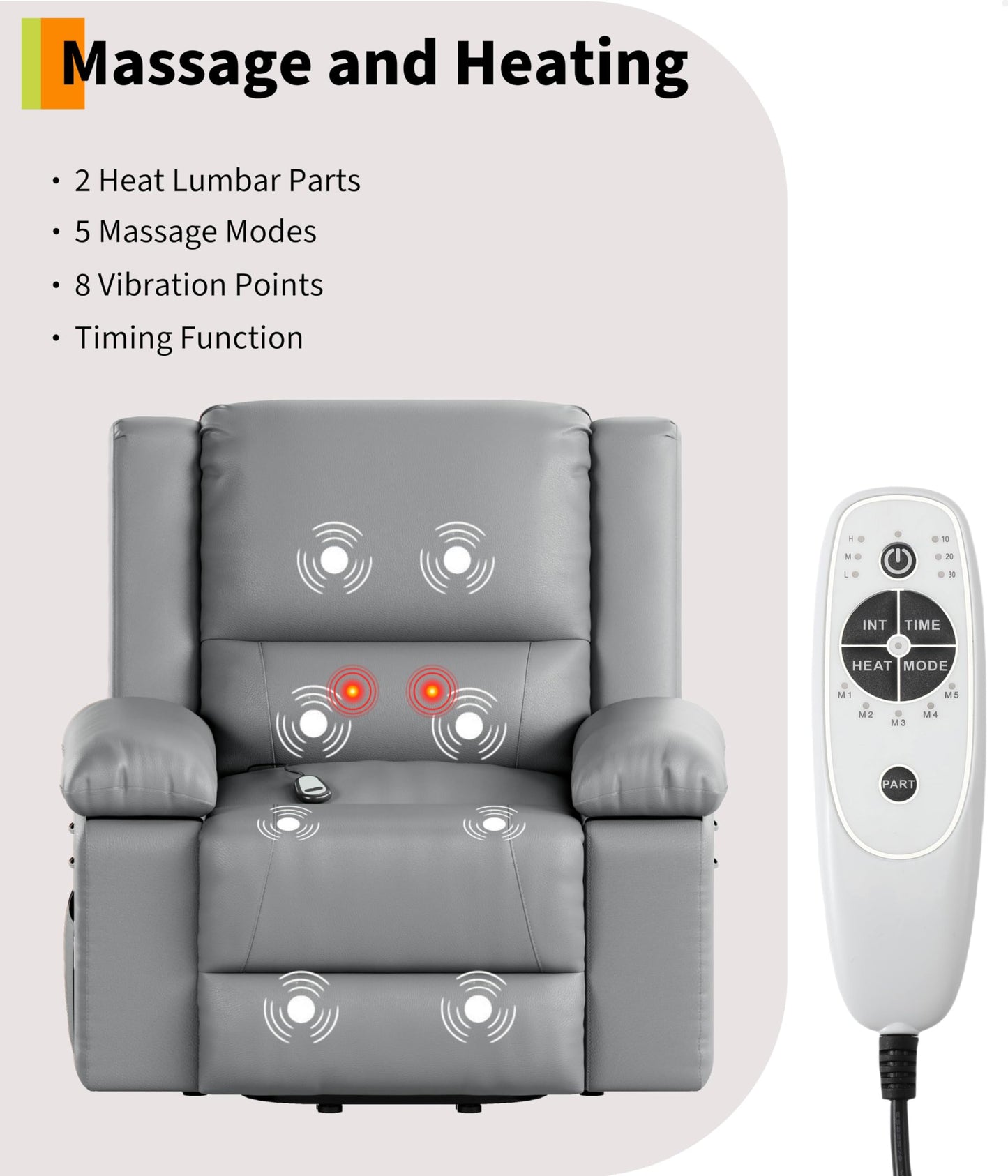 GarveeHome Power Lift Recliner Chair - Heat and Massage, PU Leather Electric Lift Recliner for Elderly & Mobility Impaired，Reclining Sofa with Side Pocket for Living Room